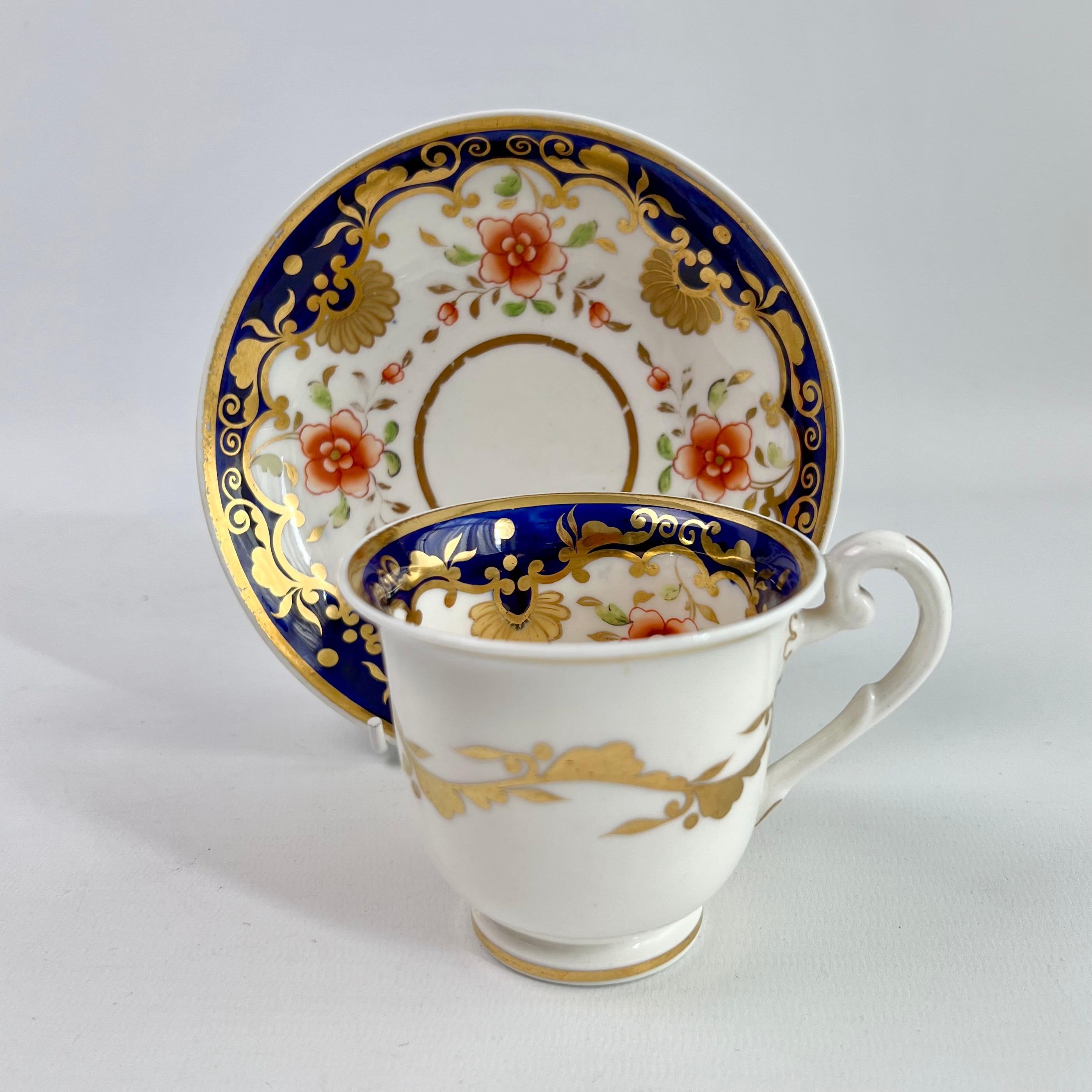 Regency Tasse à café Ridgway, bleu cobalt avec fleurs orange, Régence, vers 1820