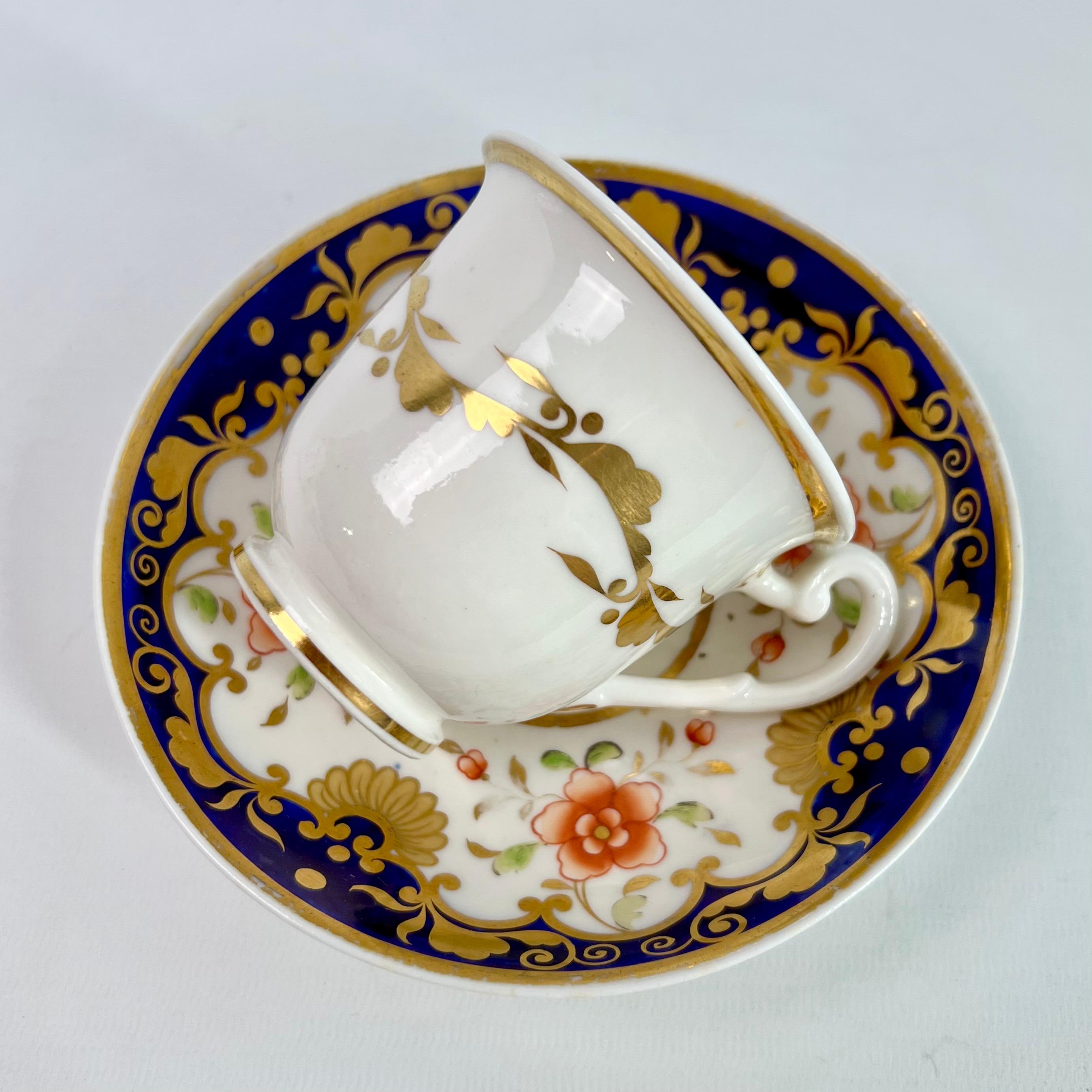 Hand-Painted Ridgway Coffee Cup, Cobalt Blue with Orange Flowers, Regency ca 1820