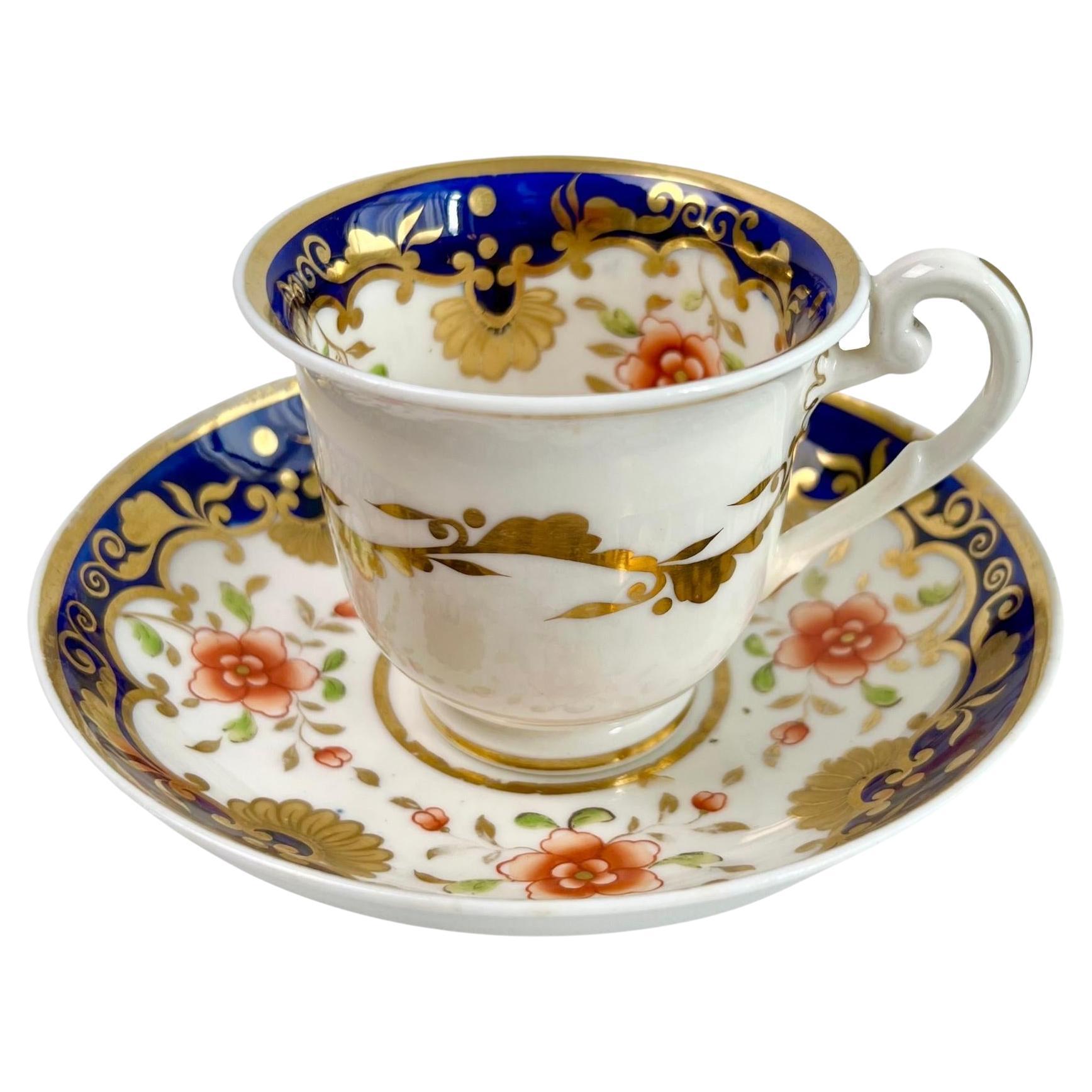 Ridgway Coffee Cup, Cobalt Blue with Orange Flowers, Regency ca 1820
