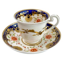 Used Ridgway Coffee Cup, Cobalt Blue with Orange Flowers, Regency ca 1820