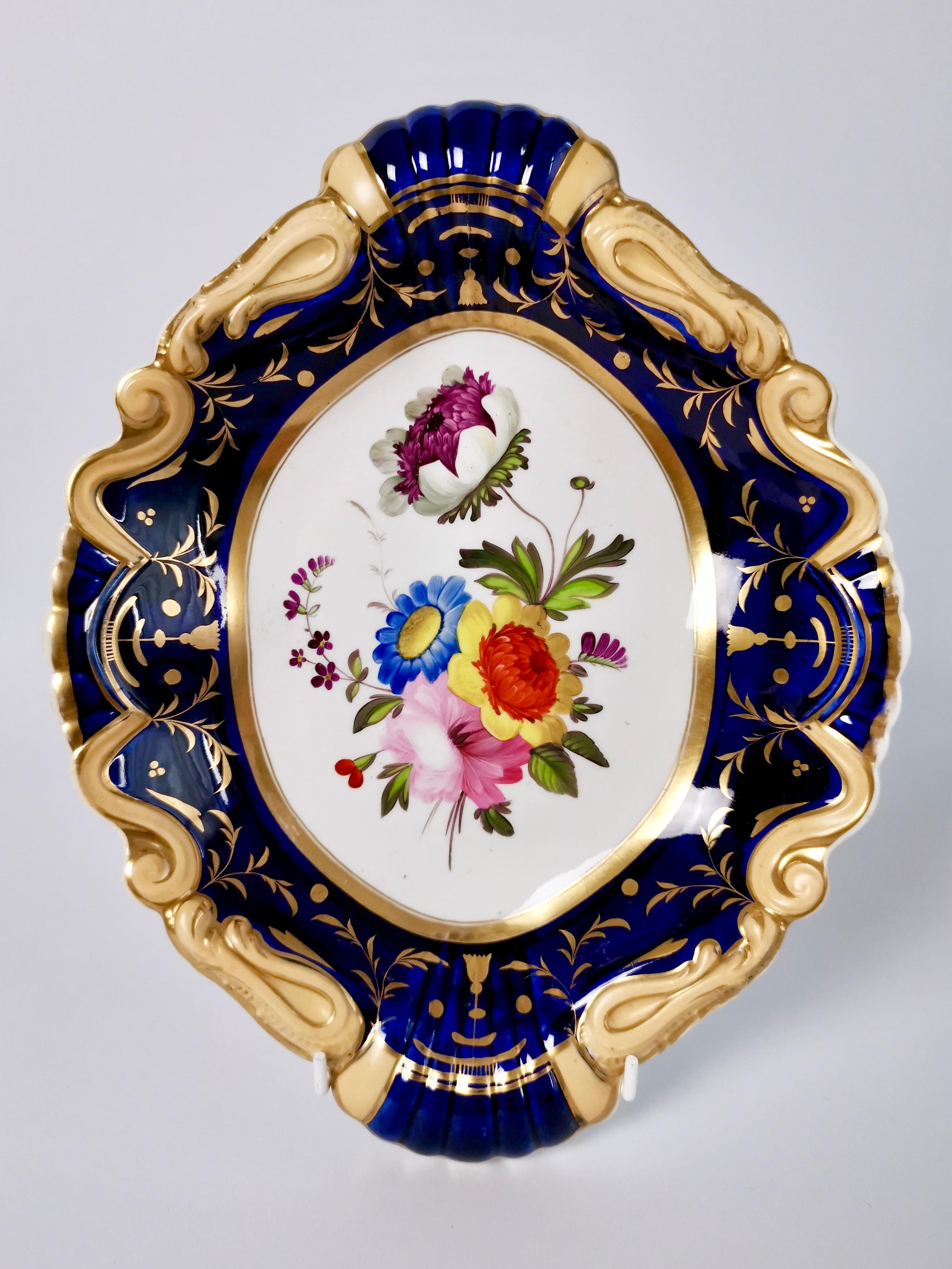 Regency Ridgway Dessert Service, Moustache Shape with Sublime Flowers, circa 1825