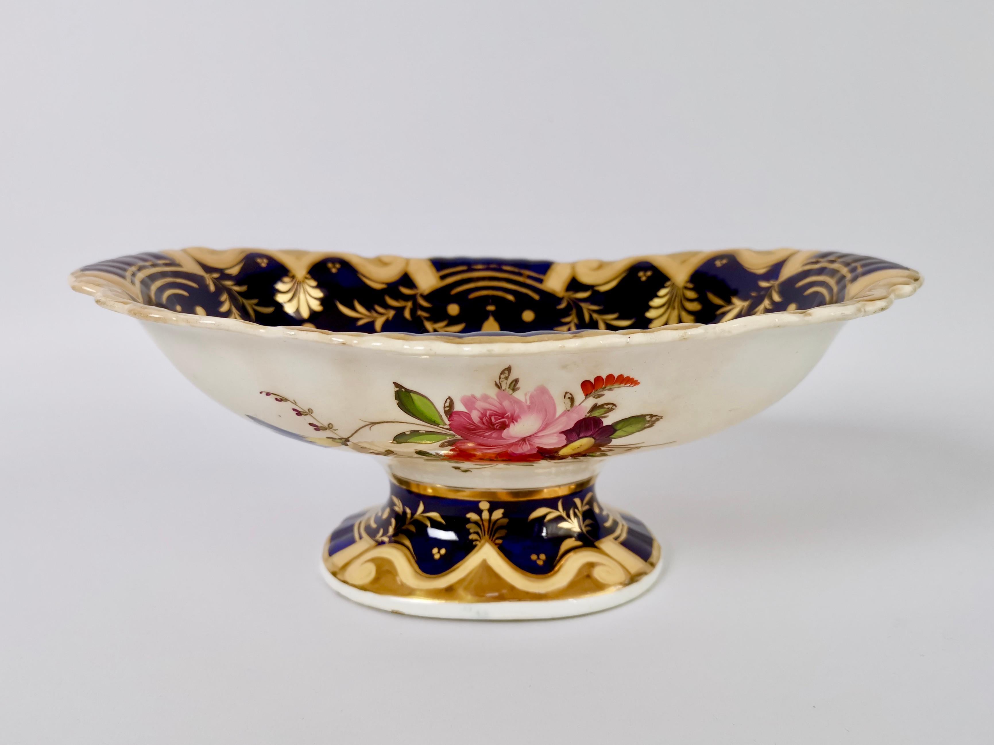 Early 19th Century Ridgway Dessert Service, Moustache Shape with Sublime Flowers, circa 1825