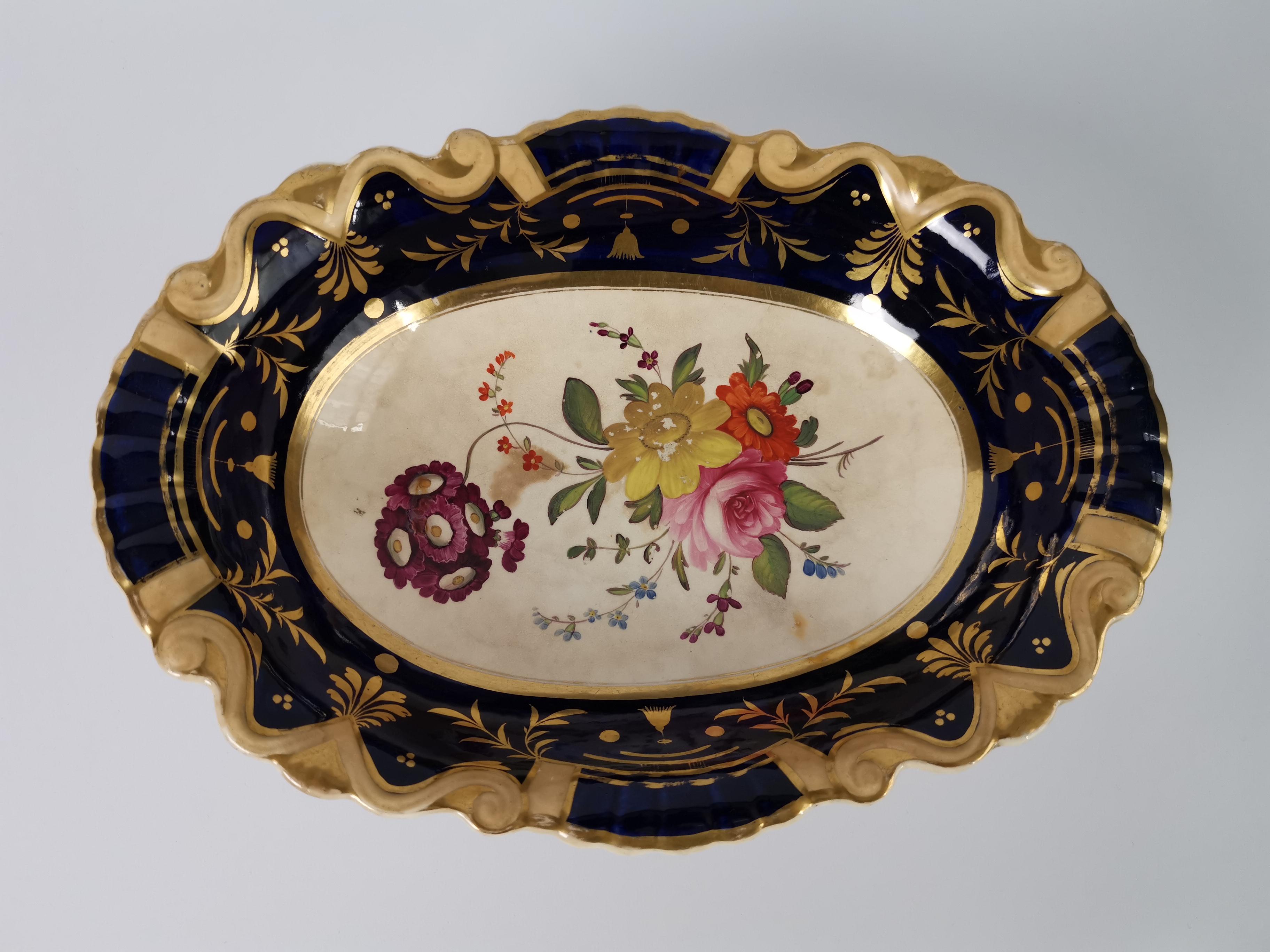 Ironstone Ridgway Dessert Service, Moustache Shape with Sublime Flowers, circa 1825