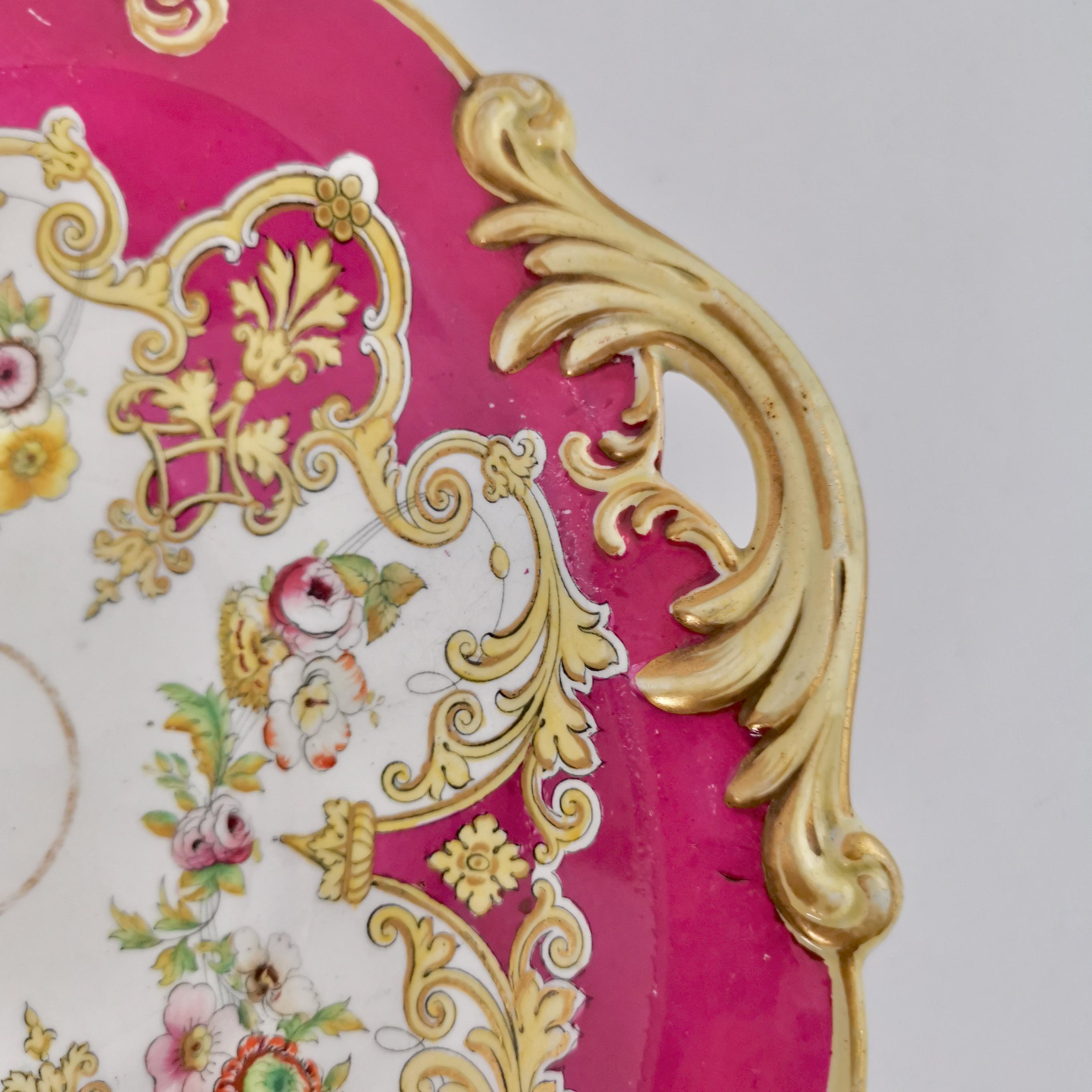 Ridgway Earthenware Dessert Service, Fuchsia Pink, Floral Festoons, ca 1870 6