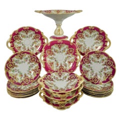 Ridgway Earthenware Dessert Service, Fuchsia Pink, Floral Festoons, ca 1870