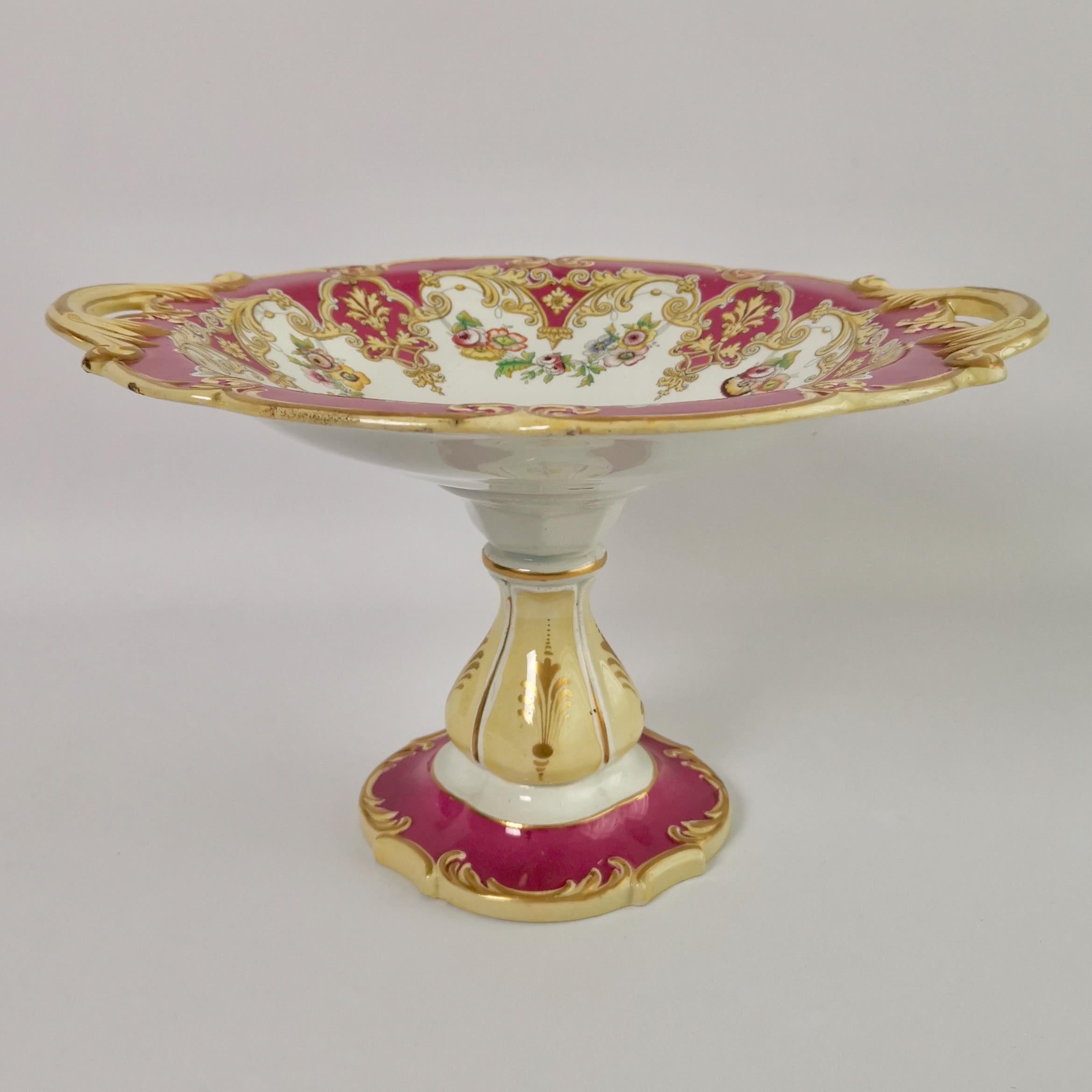 English Ridgway Earthenware Dessert Service, Fuchsia Pink, Floral Festoons, ca 1870