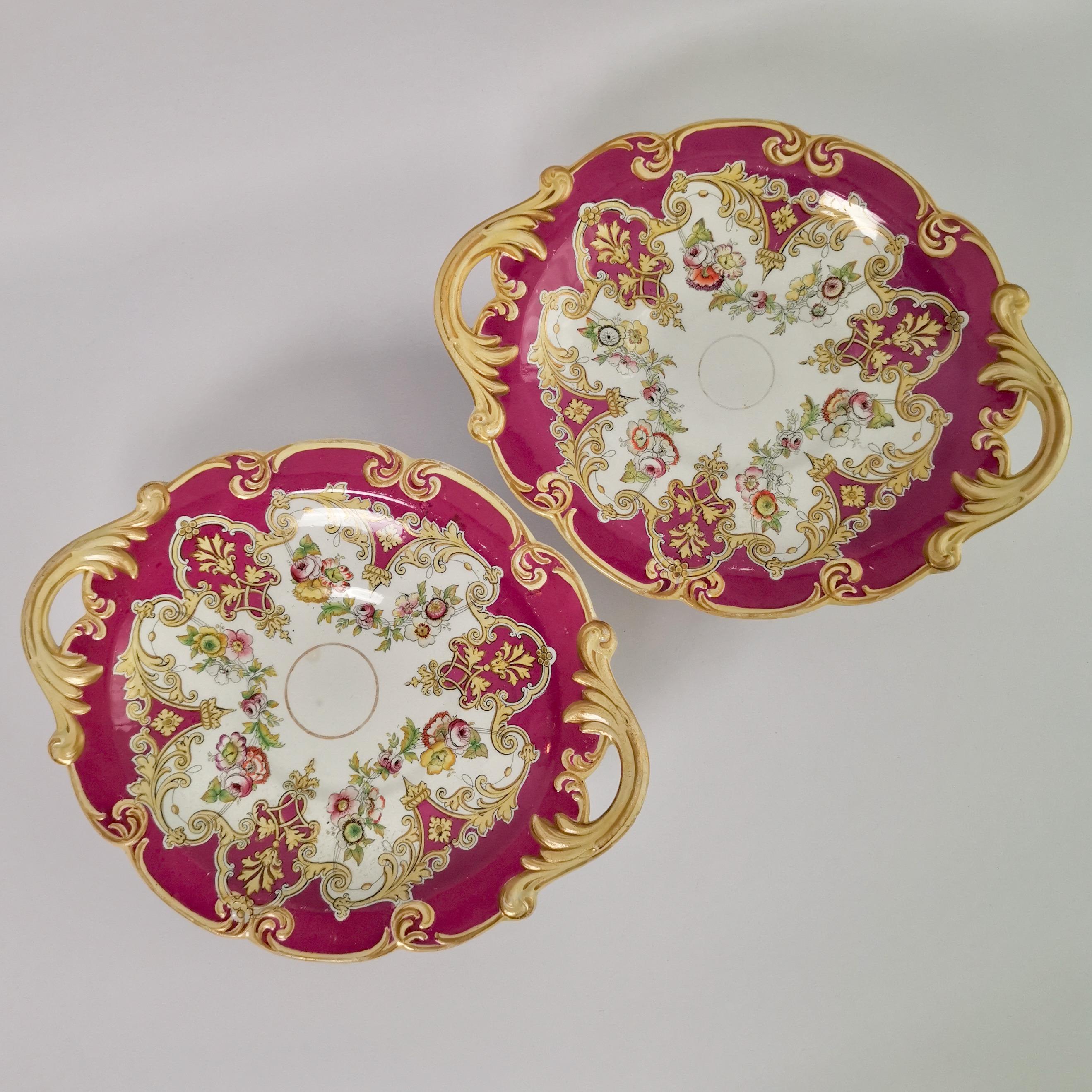 Ridgway Earthenware Dessert Service, Fuchsia Pink, Floral Festoons, ca 1870 In Good Condition In London, GB