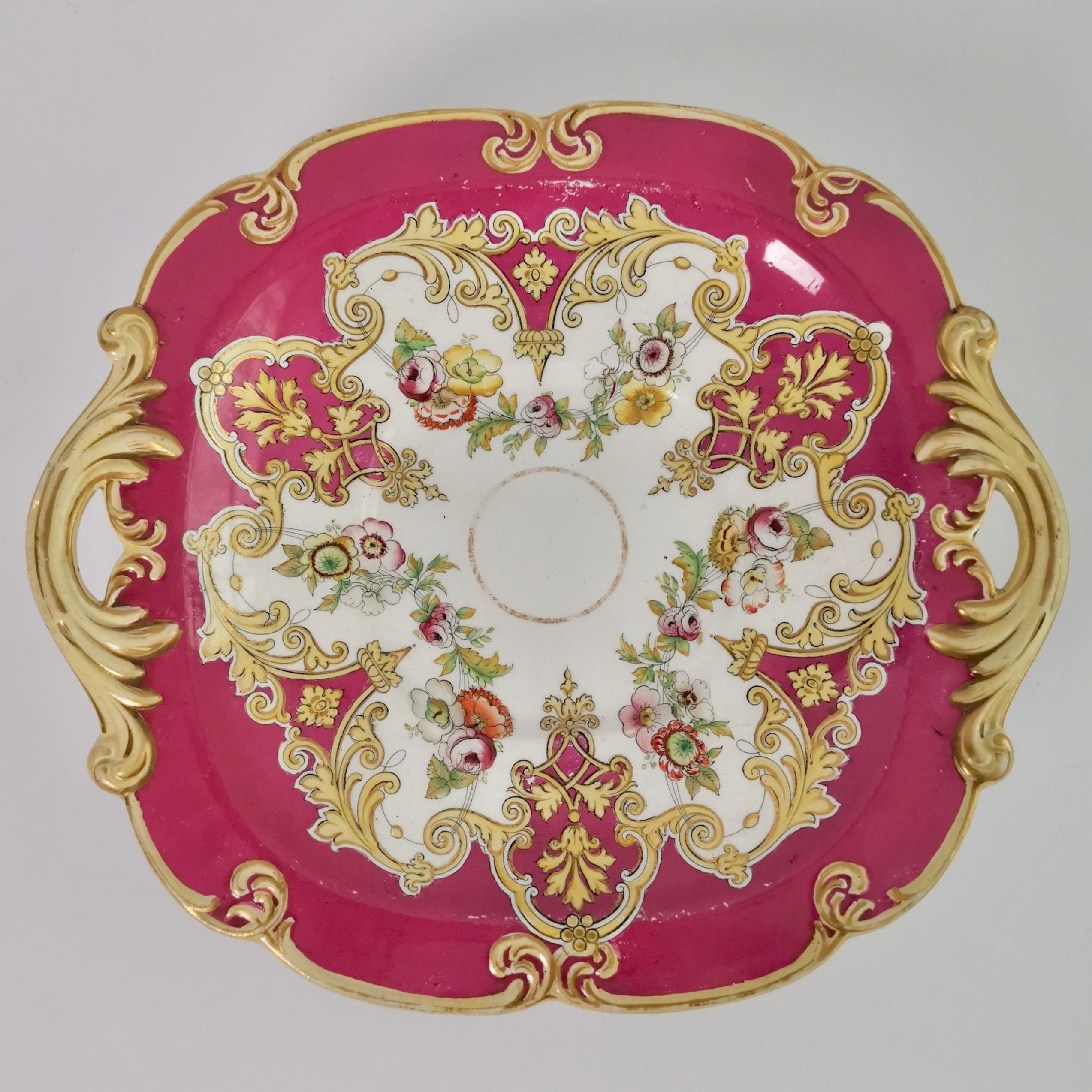 Late 19th Century Ridgway Earthenware Dessert Service, Fuchsia Pink, Floral Festoons, ca 1870