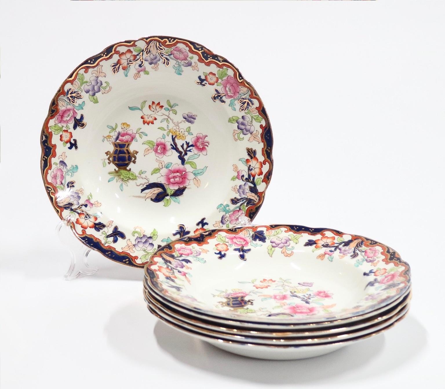 Ceramic Ridgway English Ironstone Chinoiserie Plates with Simlay Pattern