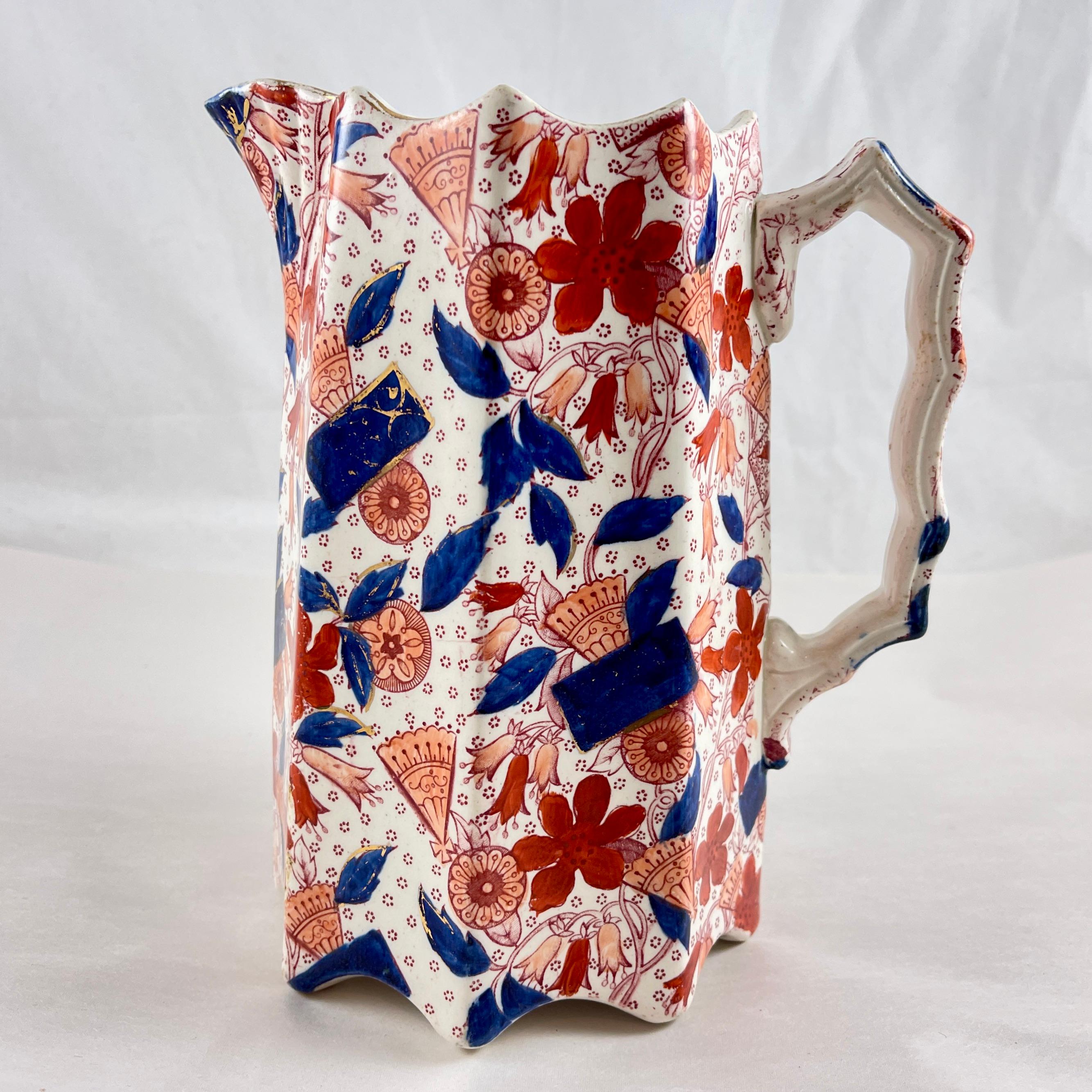 An English pottery jug, in the Imari style, attributed to Ridgway, Staffordshire England, circa 1880.

The Ridgway family of potters were one of the most important dynasties in Staffordshire pottery manufacturing, beginning in the 1790s to the late