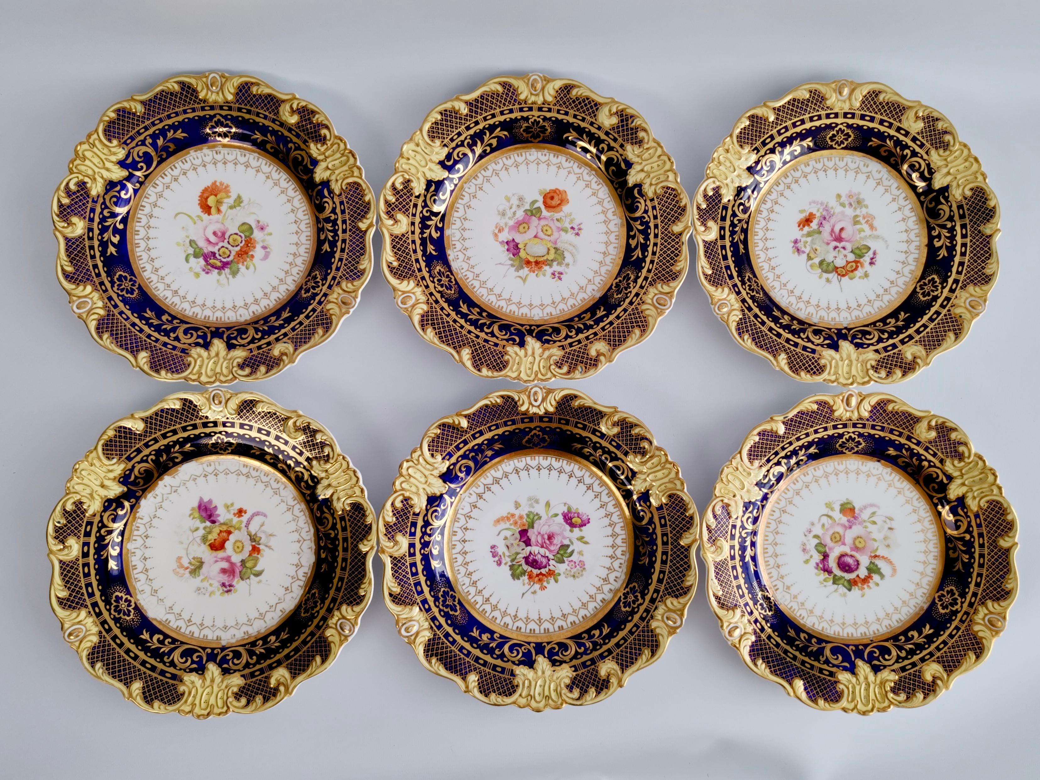 Ridgway Full Dessert Service, Cobalt Blue, Gilt and Flowers, Regency, circa 1825 8