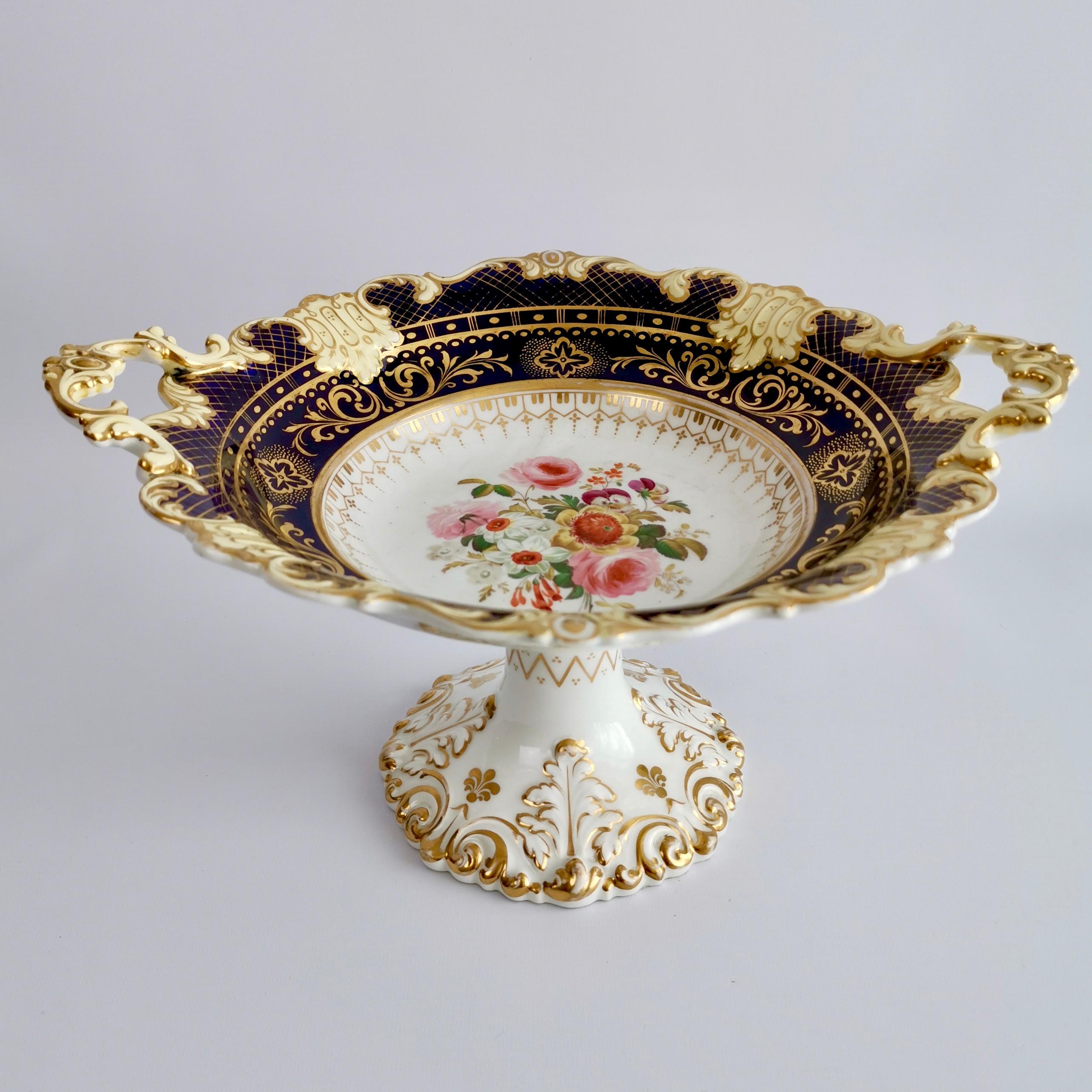 Ridgway Full Dessert Service, Cobalt Blue, Gilt and Flowers, Regency, circa 1825 In Good Condition In London, GB