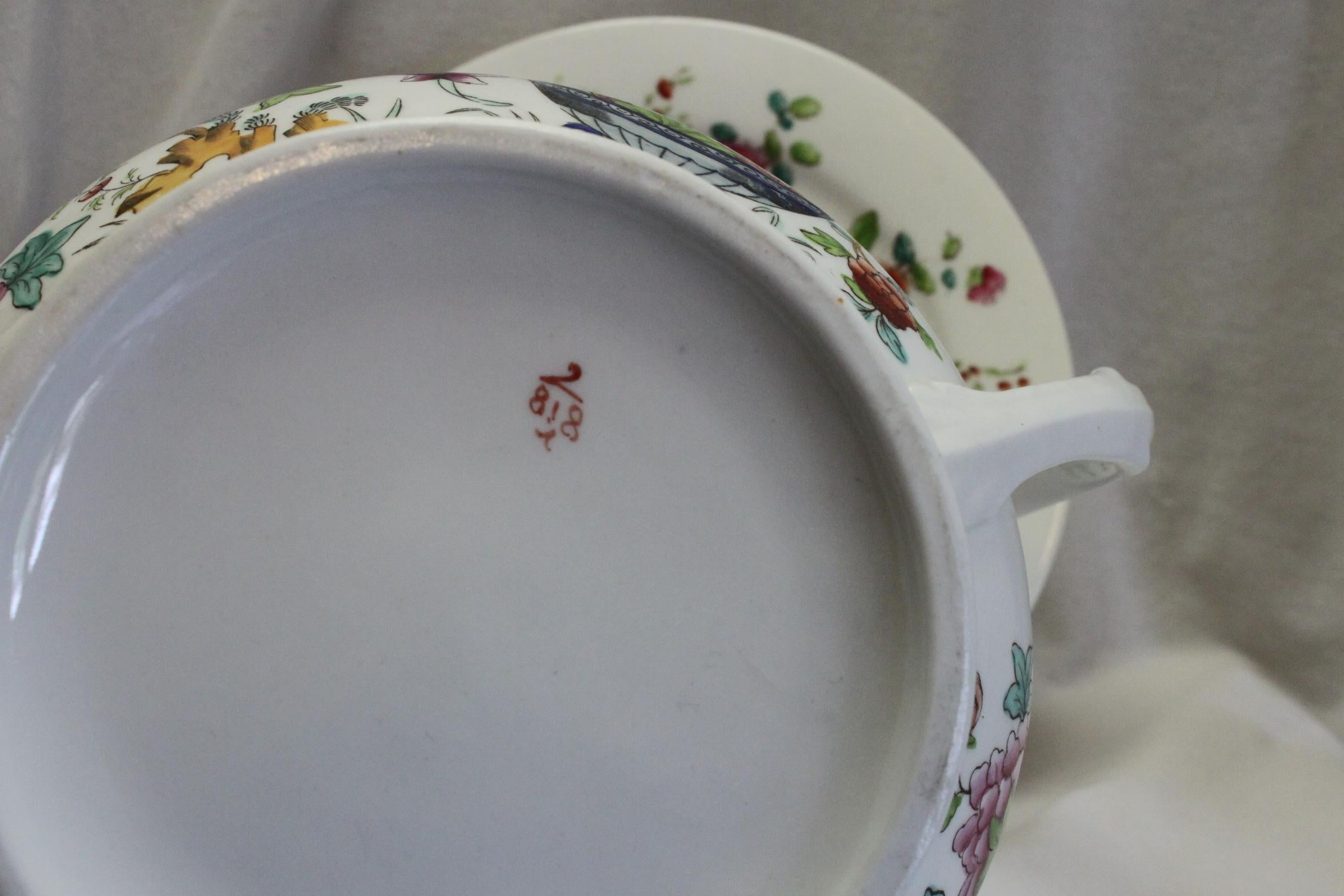 English Ridgway Hand Coloured Porcelain Teapot and Stand For Sale