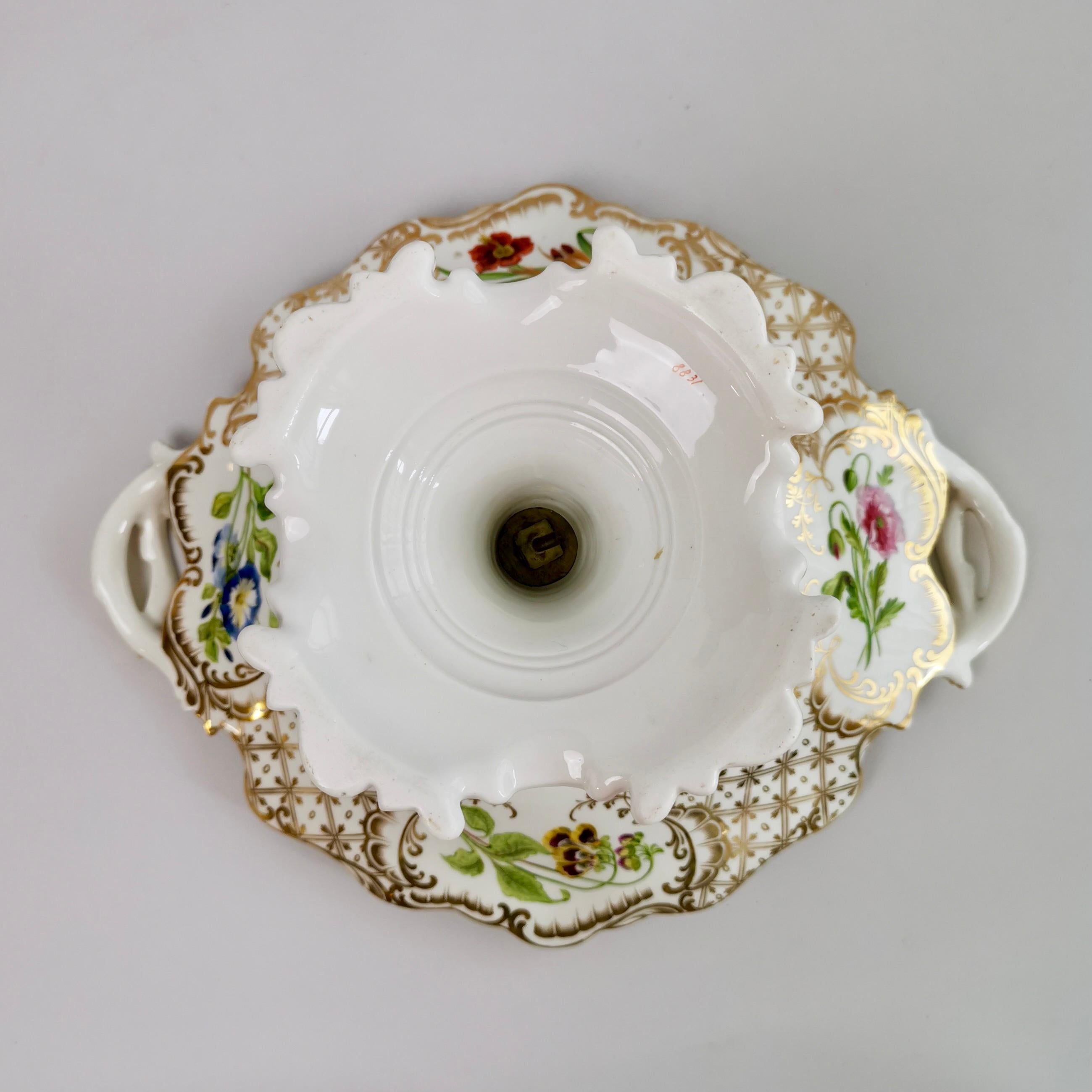 Ridgway High Footed Porcelain Dessert Comport, Sublime Flowers, Gilt, 1845-1850 7