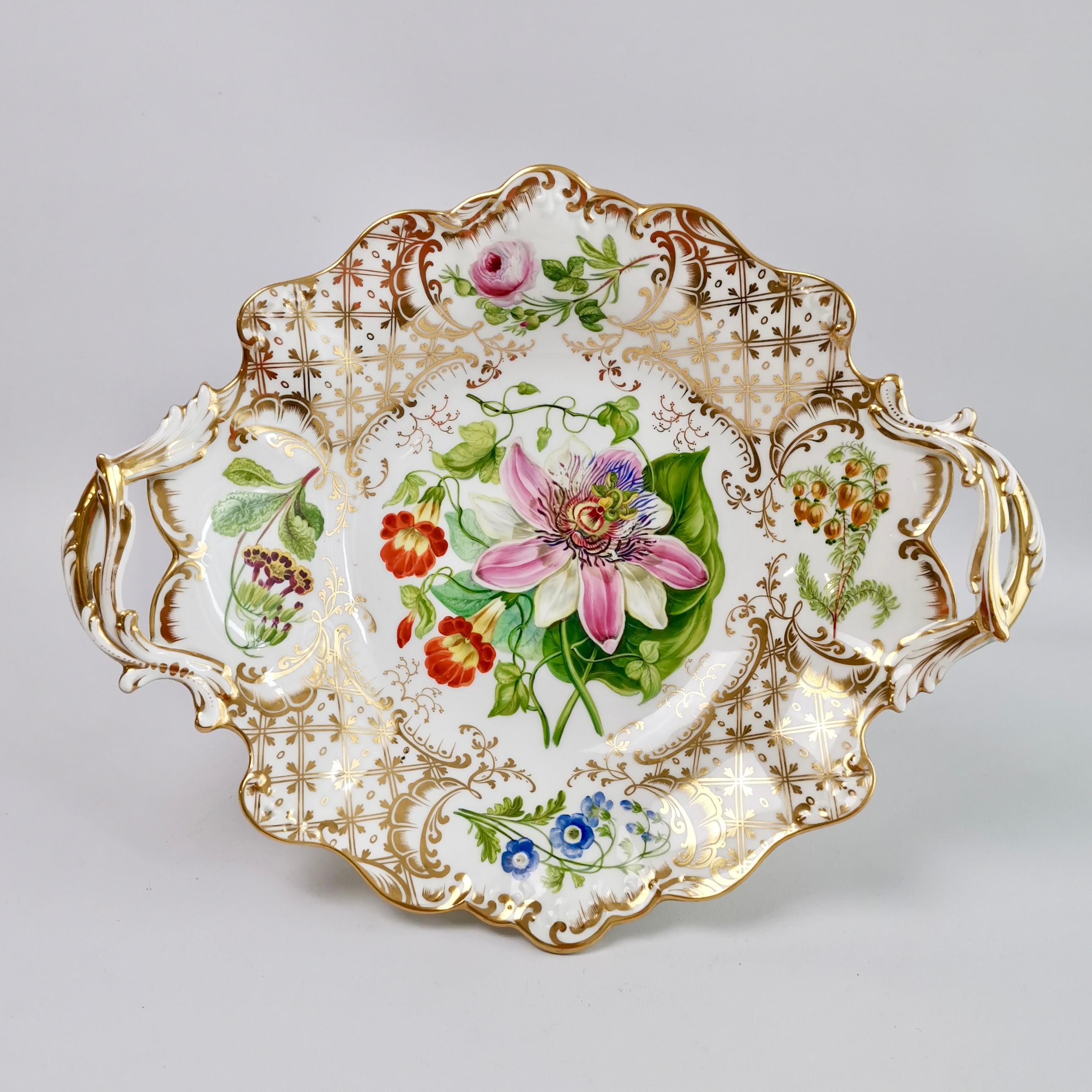 Victorian Ridgway High Footed Porcelain Dessert Comport, Sublime Flowers, Gilt, 1845-1850