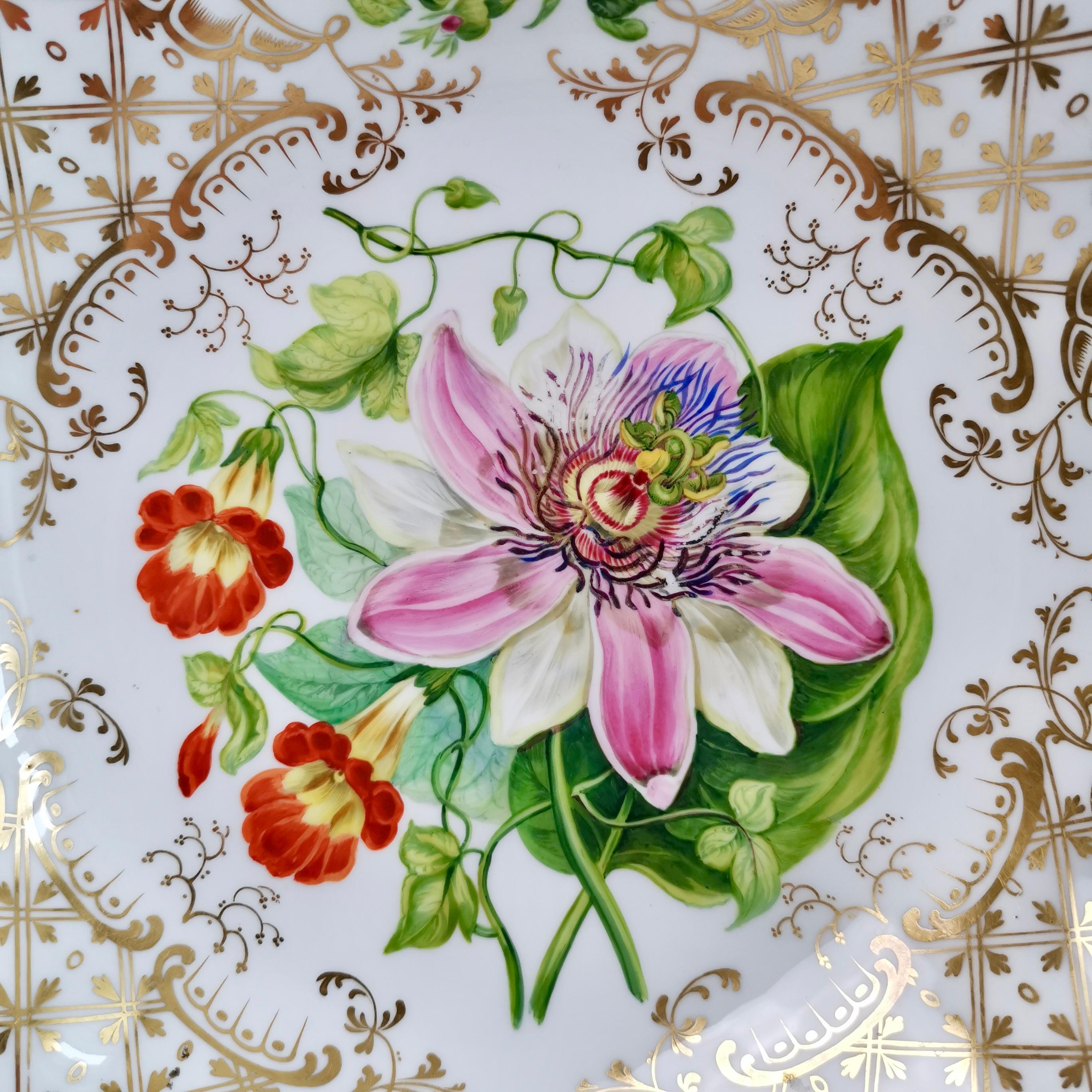 English Ridgway High Footed Porcelain Dessert Comport, Sublime Flowers, Gilt, 1845-1850
