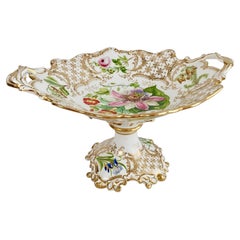 Ridgway High Footed Porcelain Dessert Comport, Sublime Flowers, Gilt, 1845-1850
