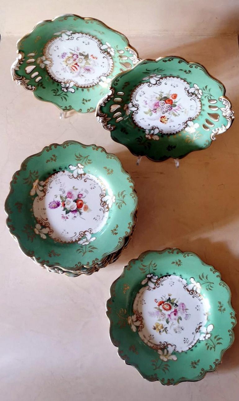 Hand-Painted Ridgway J. Victorian Ironstone Ceramic Dessert Plate Set