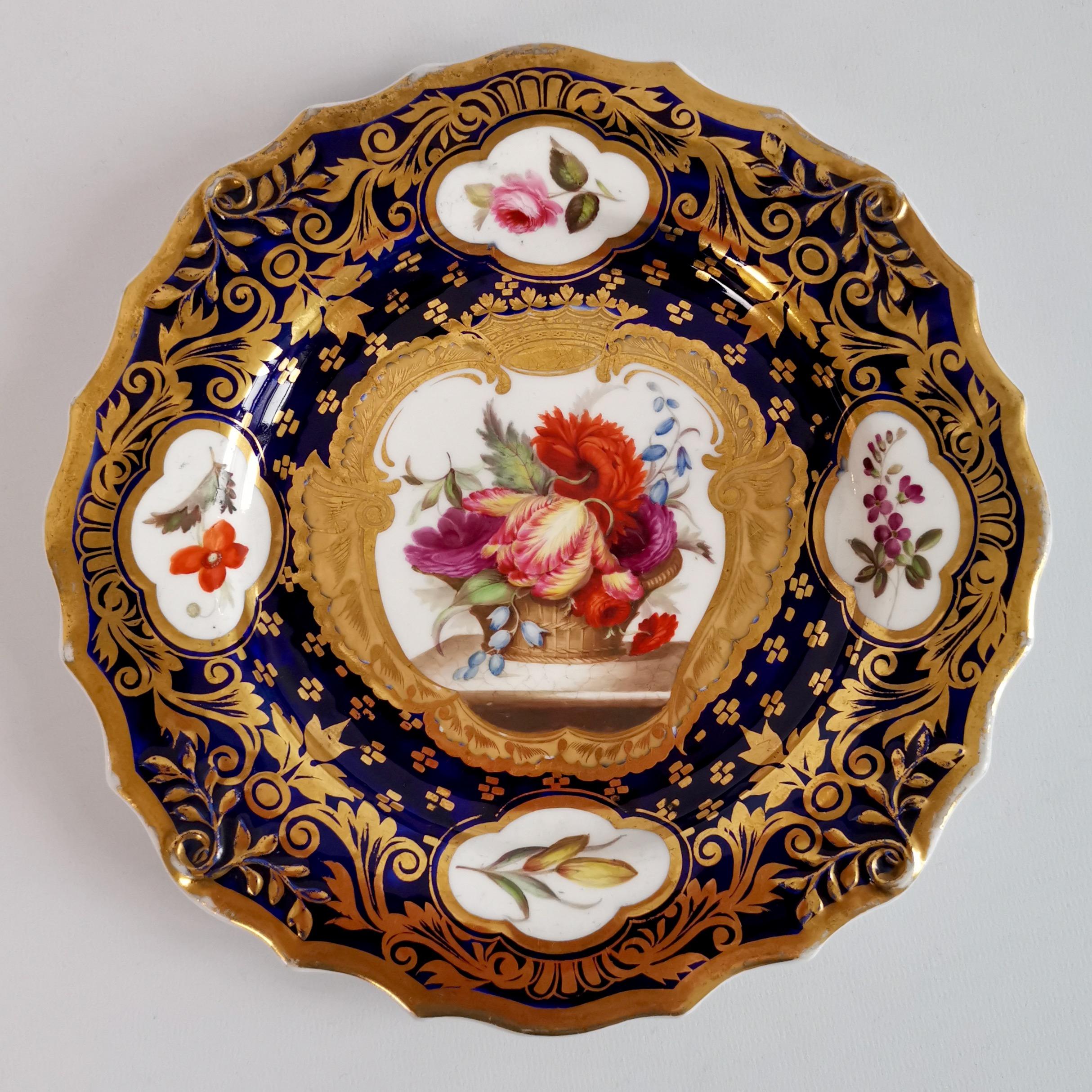 Ridgway Large Dessert Service, Cobalt Blue, Gilt, Flowers, Regency ca 1818 2