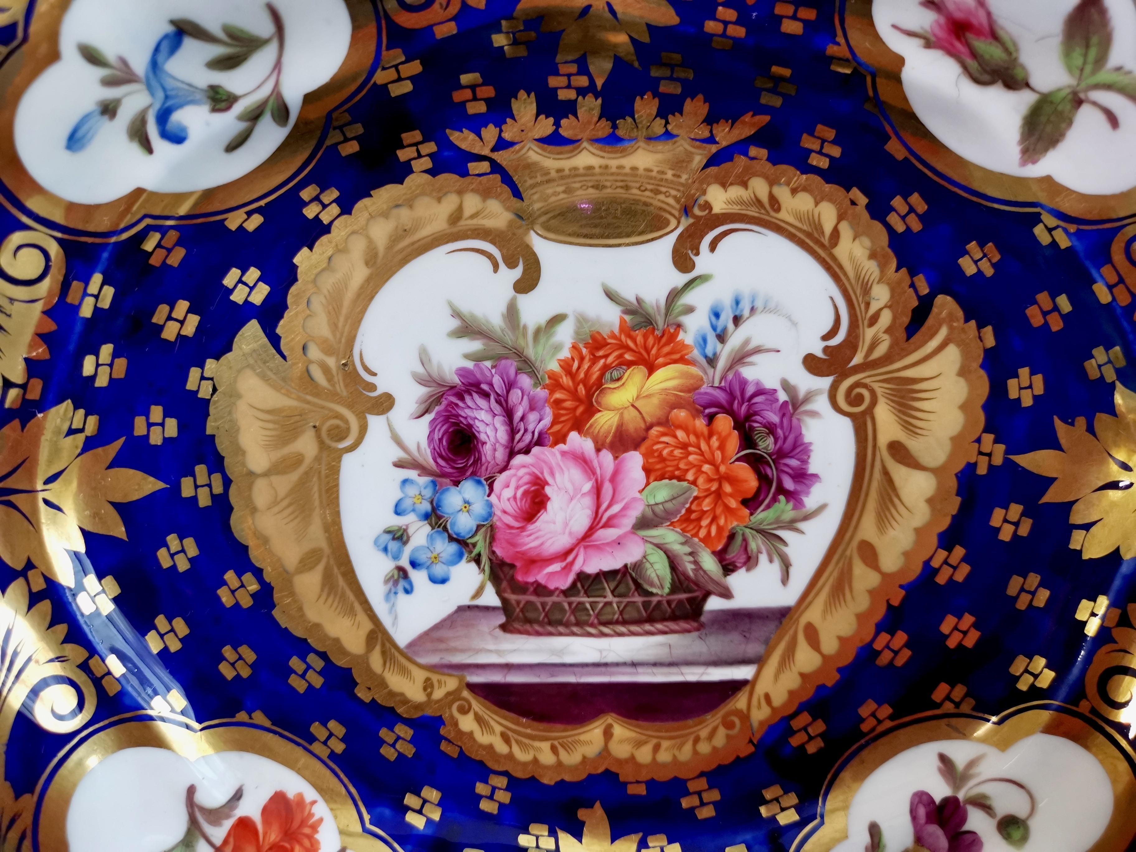 Ridgway Large Dessert Service, Cobalt Blue, Gilt, Flowers, Regency ca 1818 10