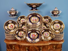 Ridgway Large Dessert Service, Cobalt Blue, Gilt, Flowers, Regency ca 1818
