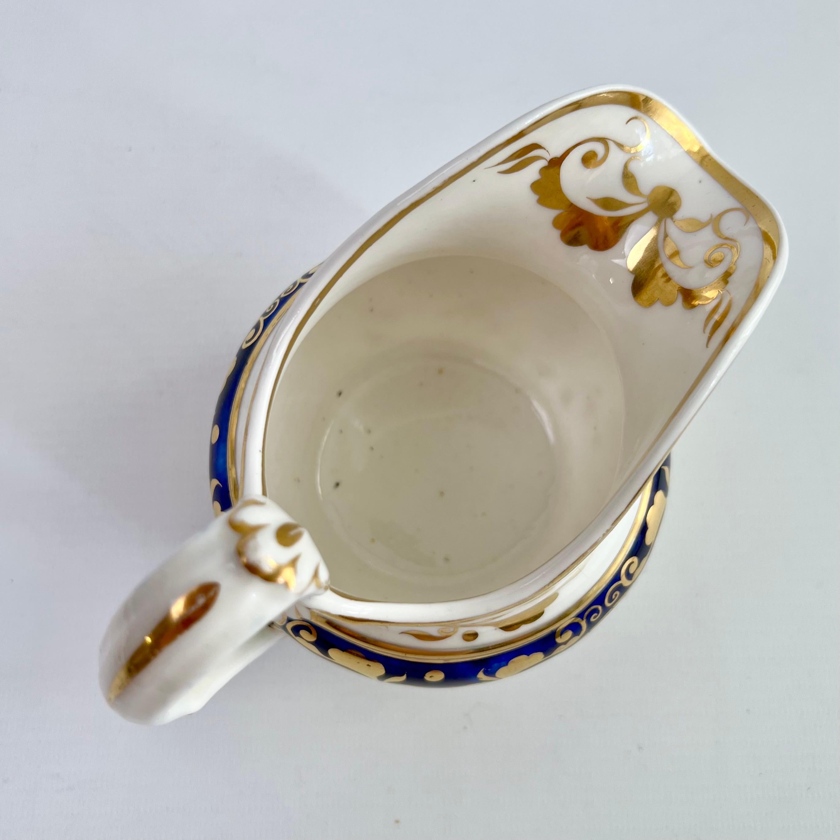 Porcelain Ridgway Milk Jug Creamer, Cobalt Blue with Orange Flowers, Regency, ca 1820