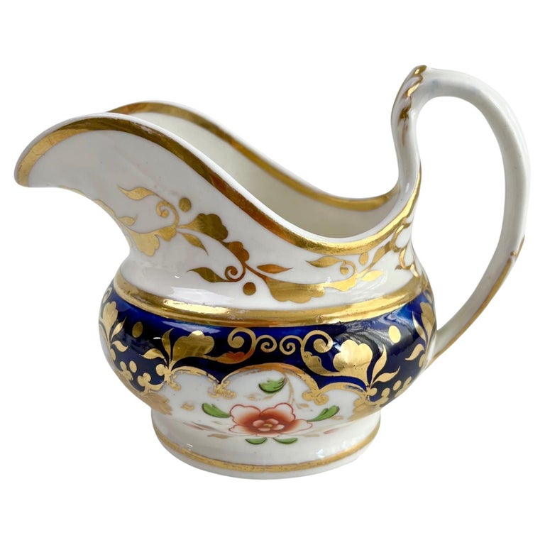 Ridgway Milk Jug Creamer, Cobalt Blue with Orange Flowers, Regency, ca