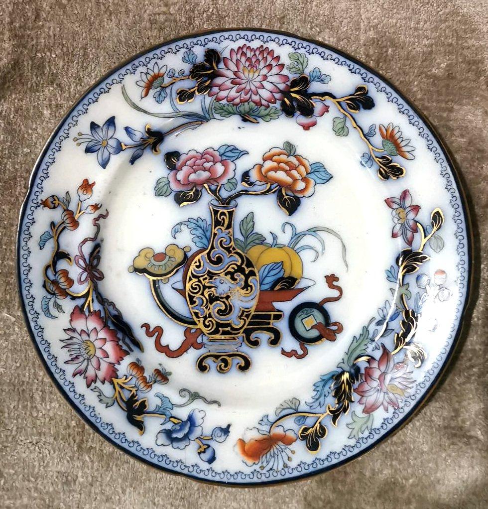 Ridgway Pair Noma Pattern Table Plates 4317 Chinoserie Style In Good Condition For Sale In Prato, Tuscany