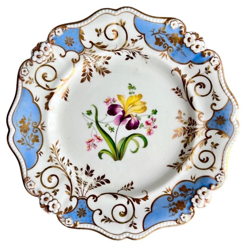Ridgway Plate, Daisy Moulded, Periwinkle Blue with Yellow Flower, ca 1830