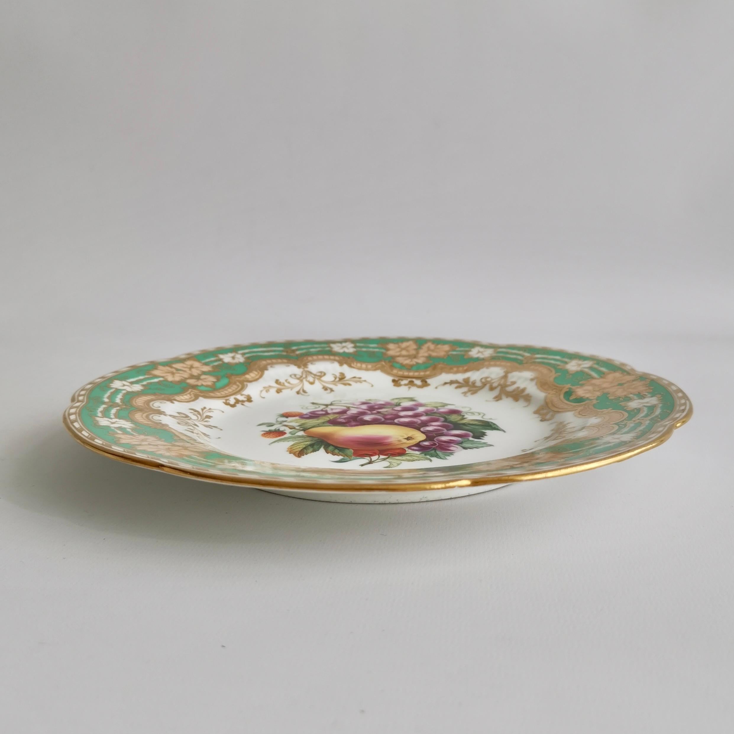 Ridgway Plate, Emerald Green, Gilt and Sublime Hand Painted Fruits, ca 1853 3