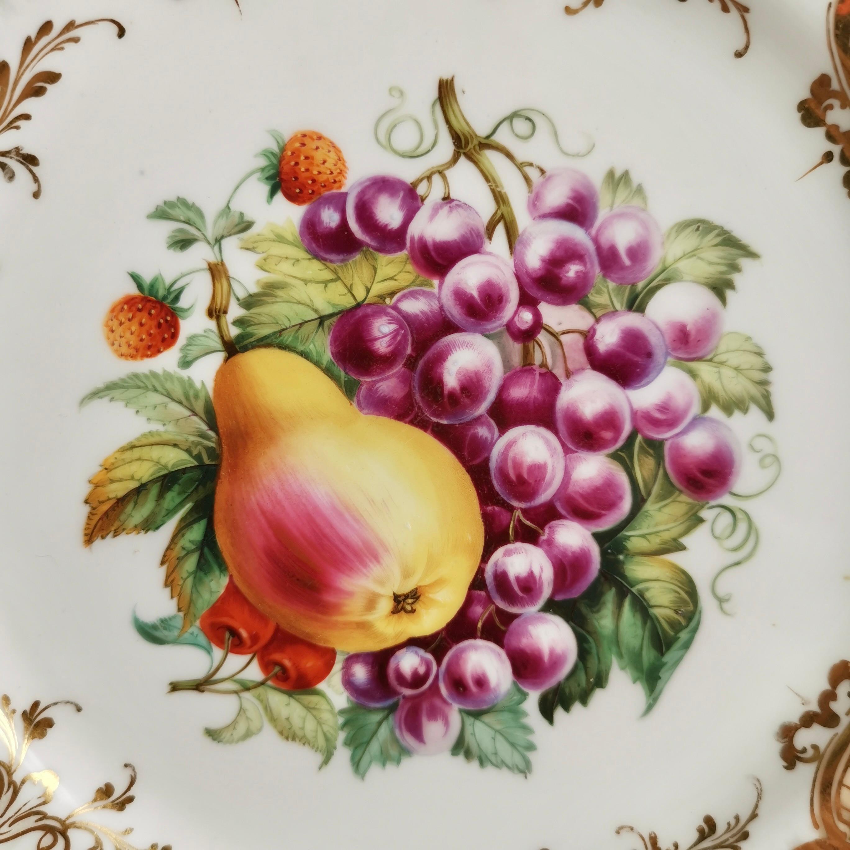 Victorian Ridgway Plate, Emerald Green, Gilt and Sublime Hand Painted Fruits, ca 1853