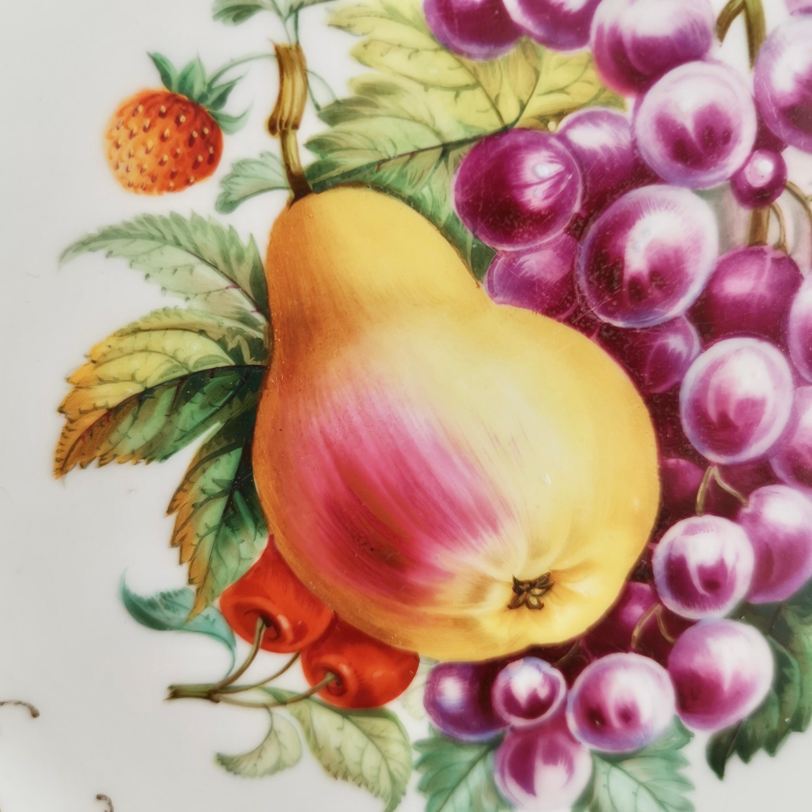 Hand-Painted Ridgway Plate, Emerald Green, Gilt and Sublime Hand Painted Fruits, ca 1853