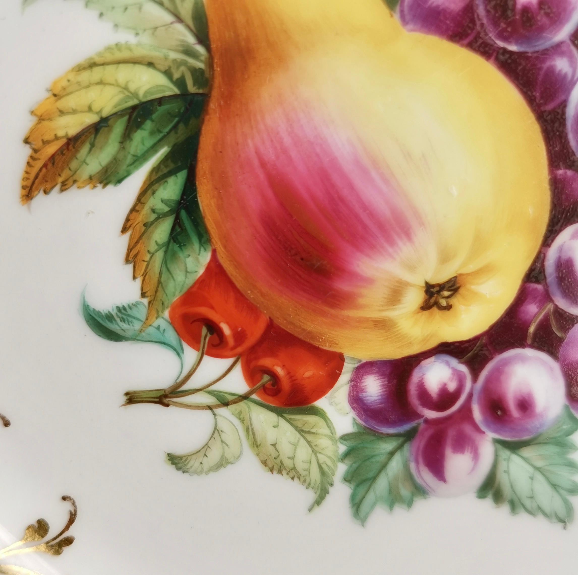 Porcelain Ridgway Plate, Emerald Green, Gilt and Sublime Hand Painted Fruits, ca 1853