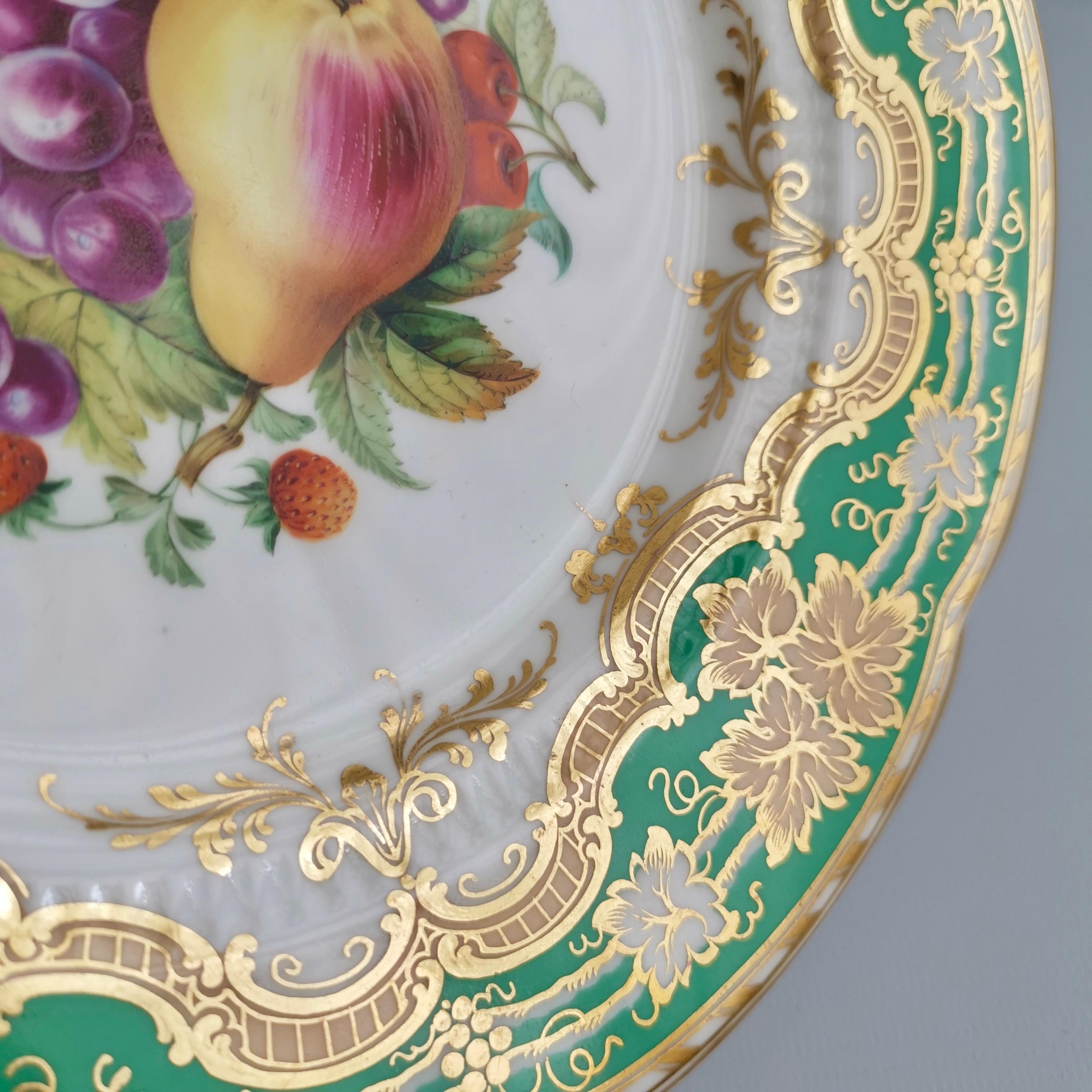 Ridgway Plate, Emerald Green, Gilt and Sublime Hand Painted Fruits, ca 1853 1