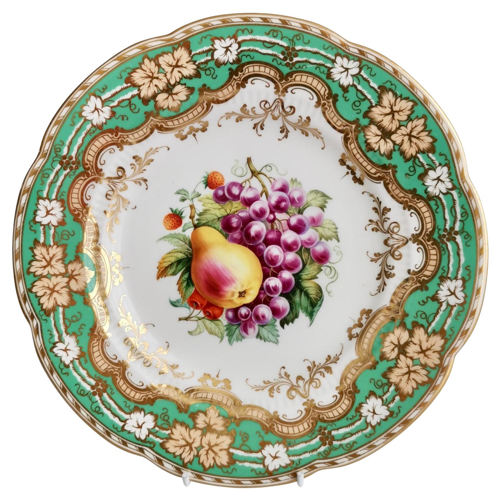 Ridgway Plate, Emerald Green, Gilt and Sublime Hand Painted Fruits, ca 1853