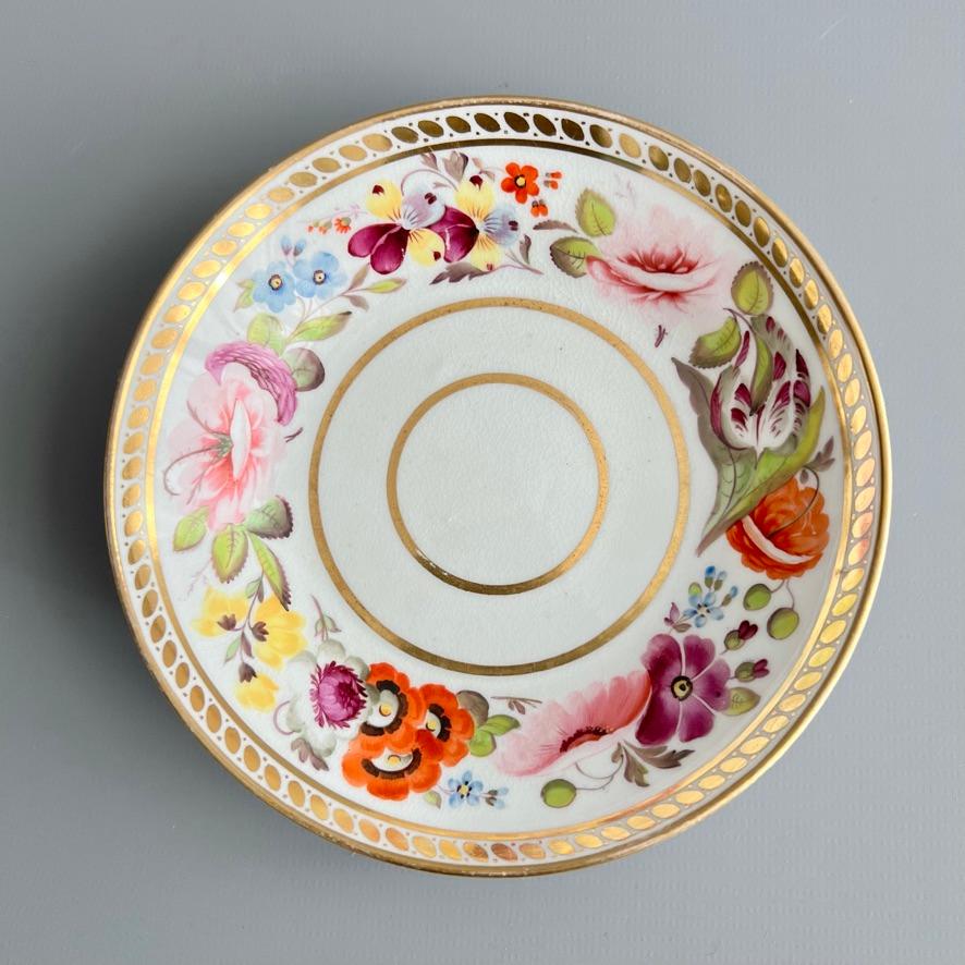 Hand-Painted Ridgway Porcelain Coffee Can, White, Gilt, Flowers All Around, Regency ca 1815