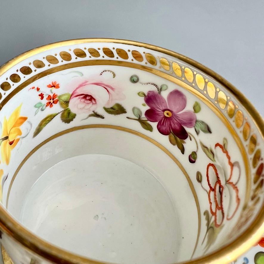 Ridgway Porcelain Coffee Can, White, Gilt, Flowers All Around, Regency ca 1815 3