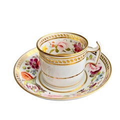 Ridgway-Porzellan-Couchtisch, weiß, vergoldet, Blumen umgeben, Regency ca. 1815