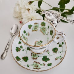 Ridgway Porcelain Coffee Cup, Green Floral Design, Victorian, circa 1840