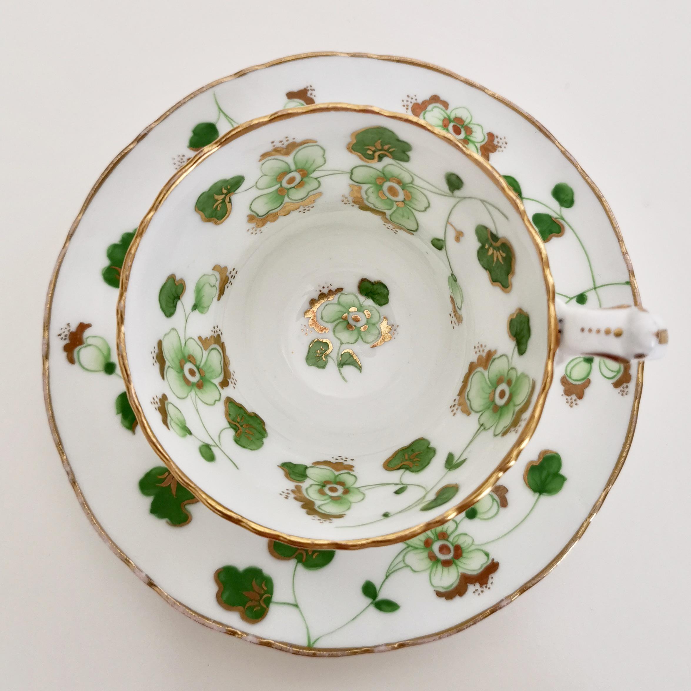 Early Victorian Ridgway Porcelain Coffee Cup, Green Floral Design, Victorian, circa 1840