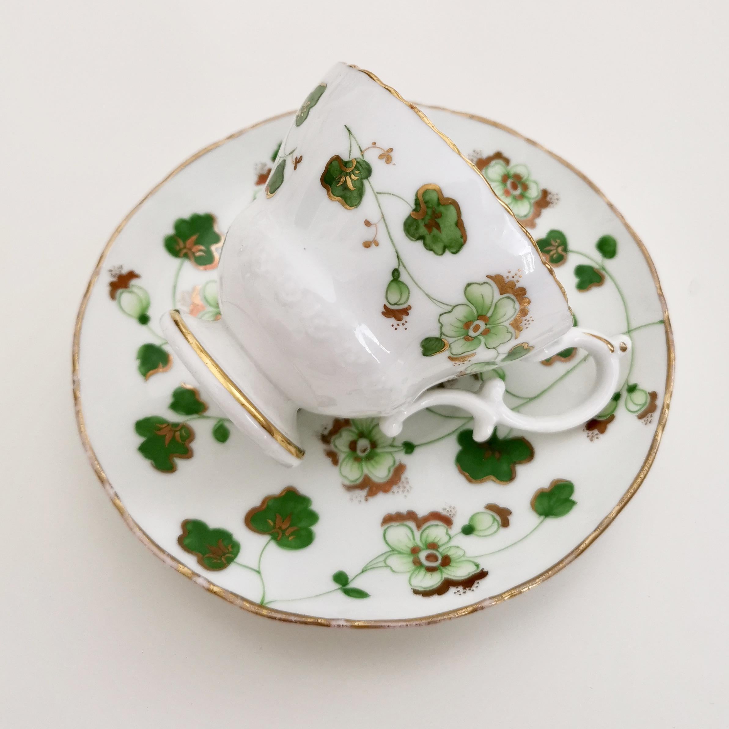 English Ridgway Porcelain Coffee Cup, Green Floral Design, Victorian, circa 1840