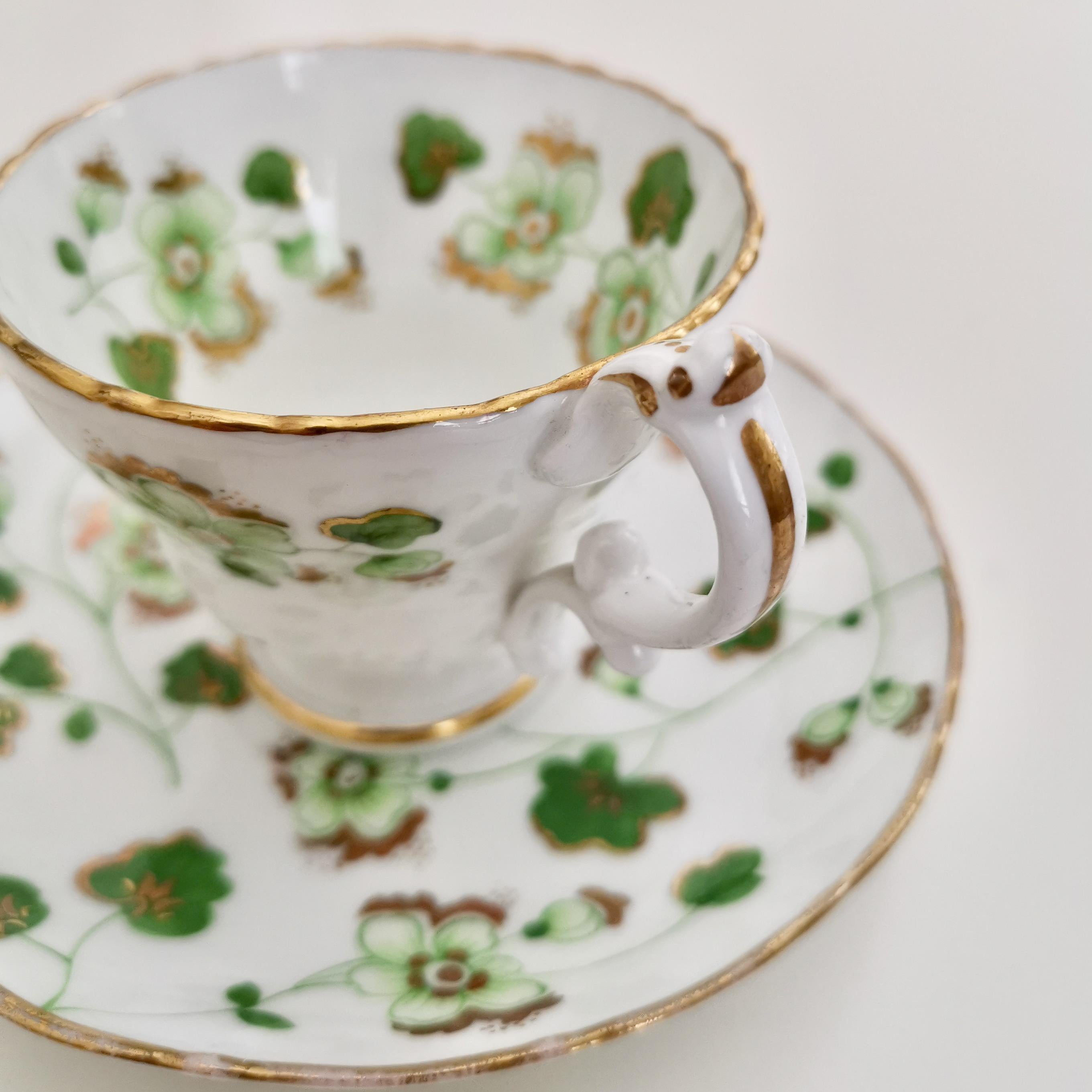 Hand-Painted Ridgway Porcelain Coffee Cup, Green Floral Design, Victorian, circa 1840