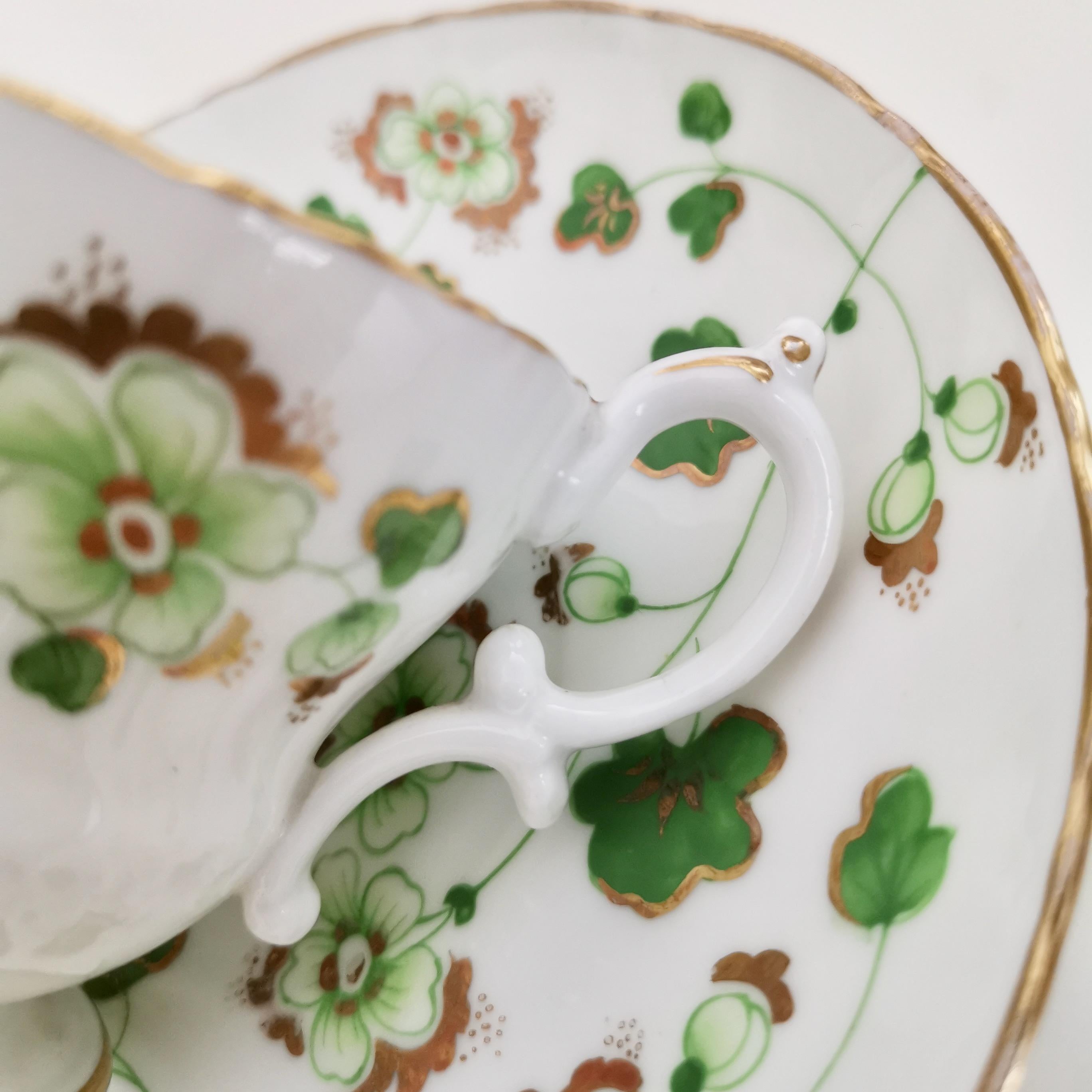 Ridgway Porcelain Coffee Cup, Green Floral Design, Victorian, circa 1840 In Good Condition In London, GB
