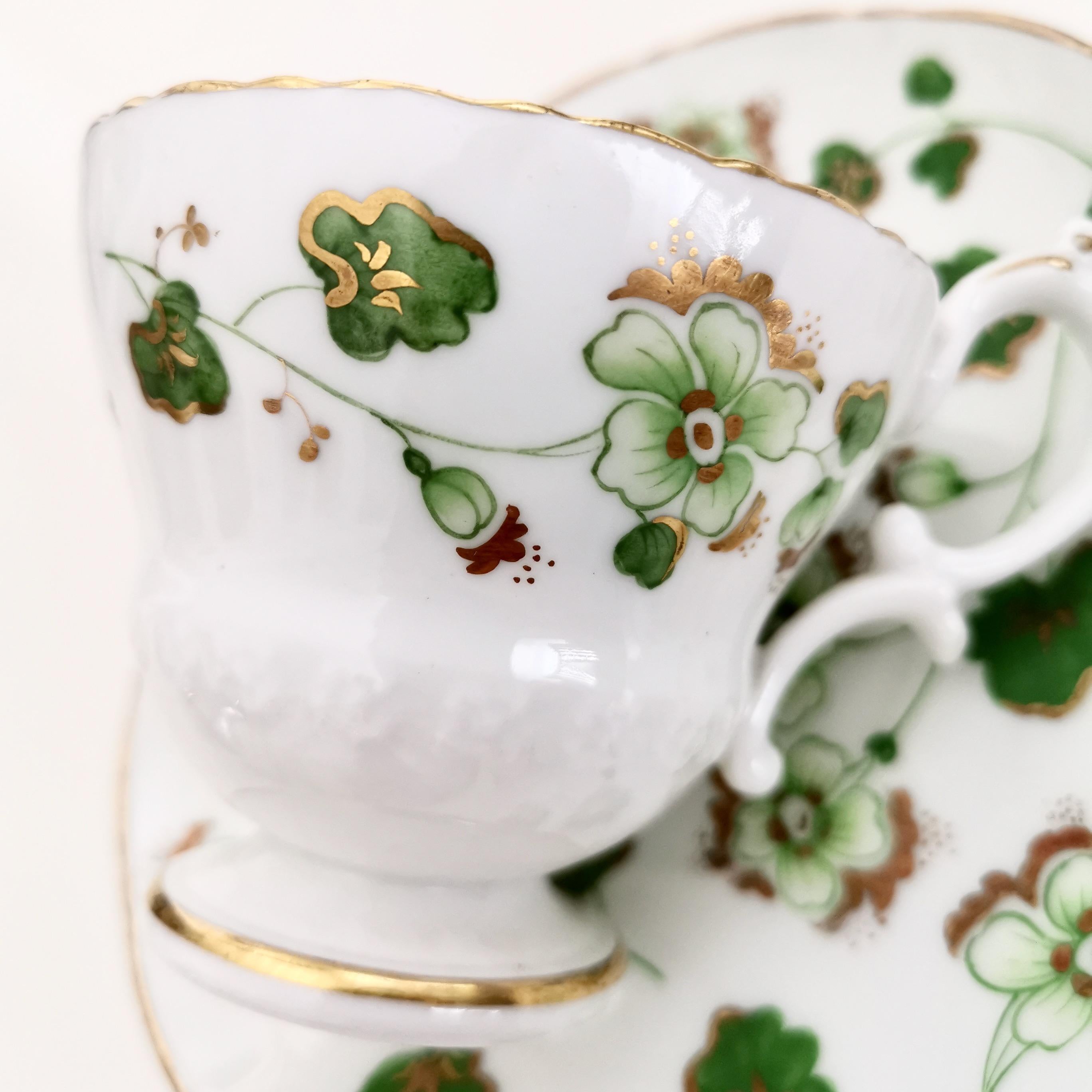 Mid-19th Century Ridgway Porcelain Coffee Cup, Green Floral Design, Victorian, circa 1840