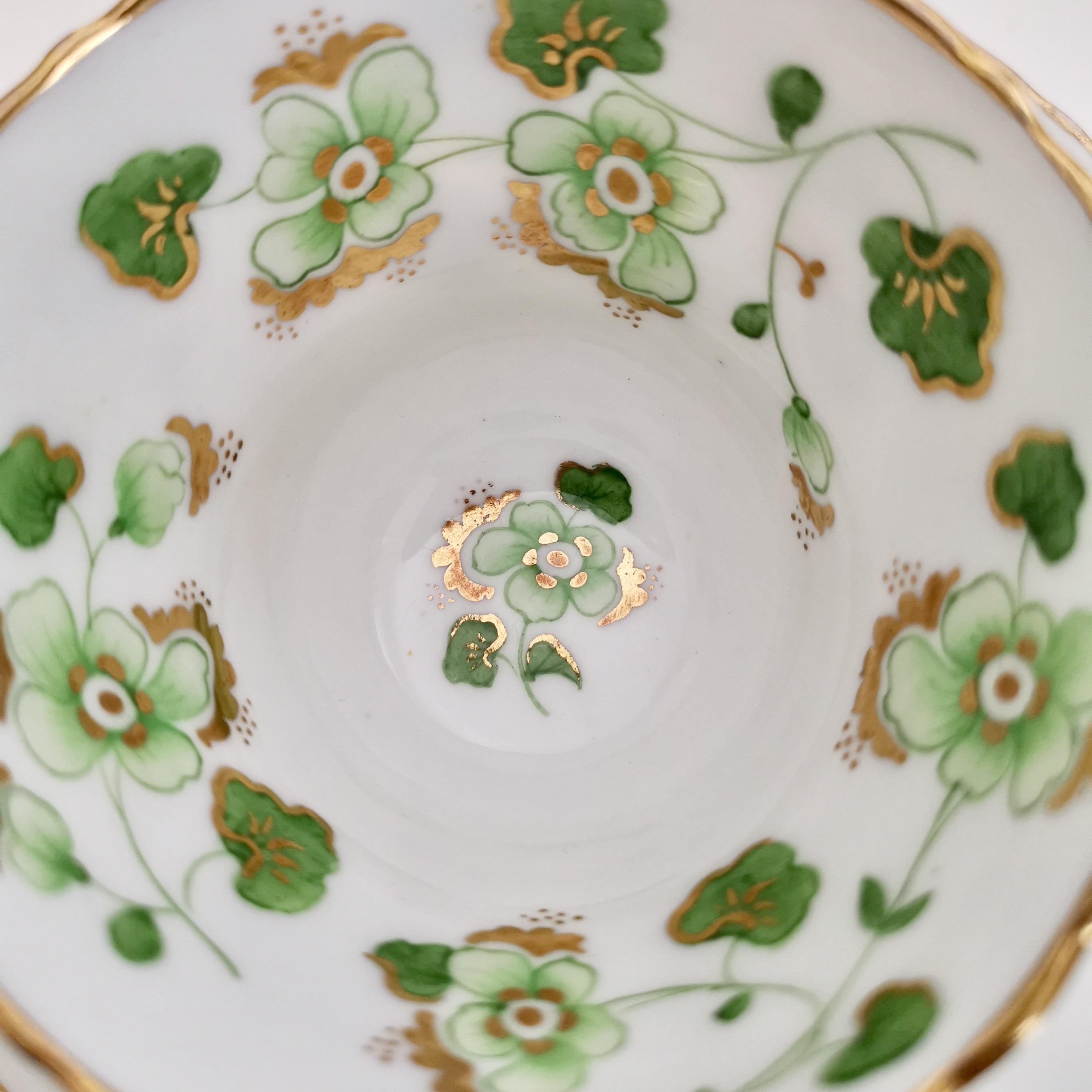 Ridgway Porcelain Coffee Cup, Green Floral Design, Victorian, circa 1840 1