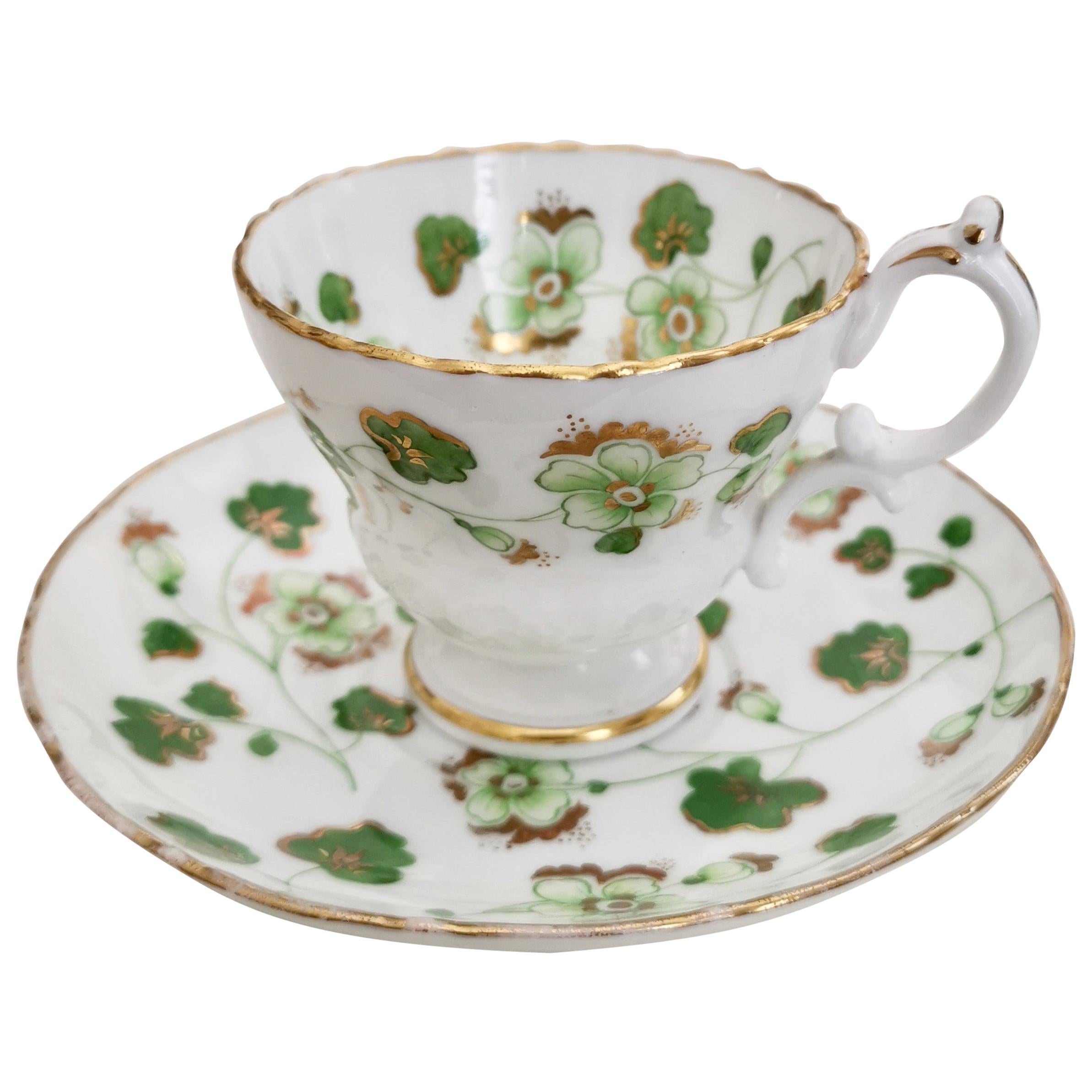 Ridgway Porcelain Coffee Cup, Green Floral Design, Victorian, circa 1840