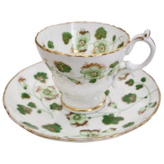 Antique Ridgway Porcelain Coffee Cup, Green Floral Design, Victorian, circa 1840