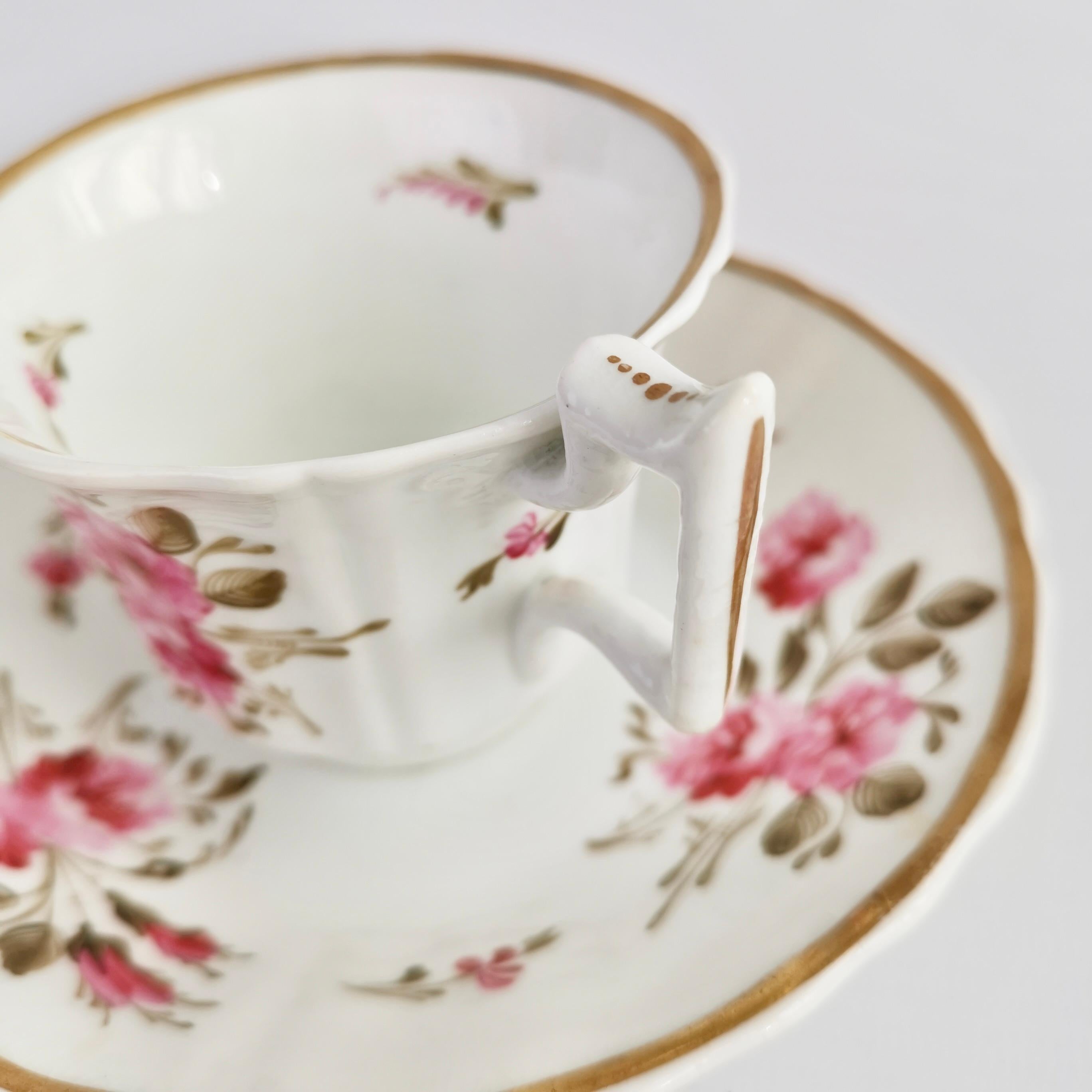 Ridgway Porcelain Coffee Cup, Pink Roses on White, Regency ca 1825 2