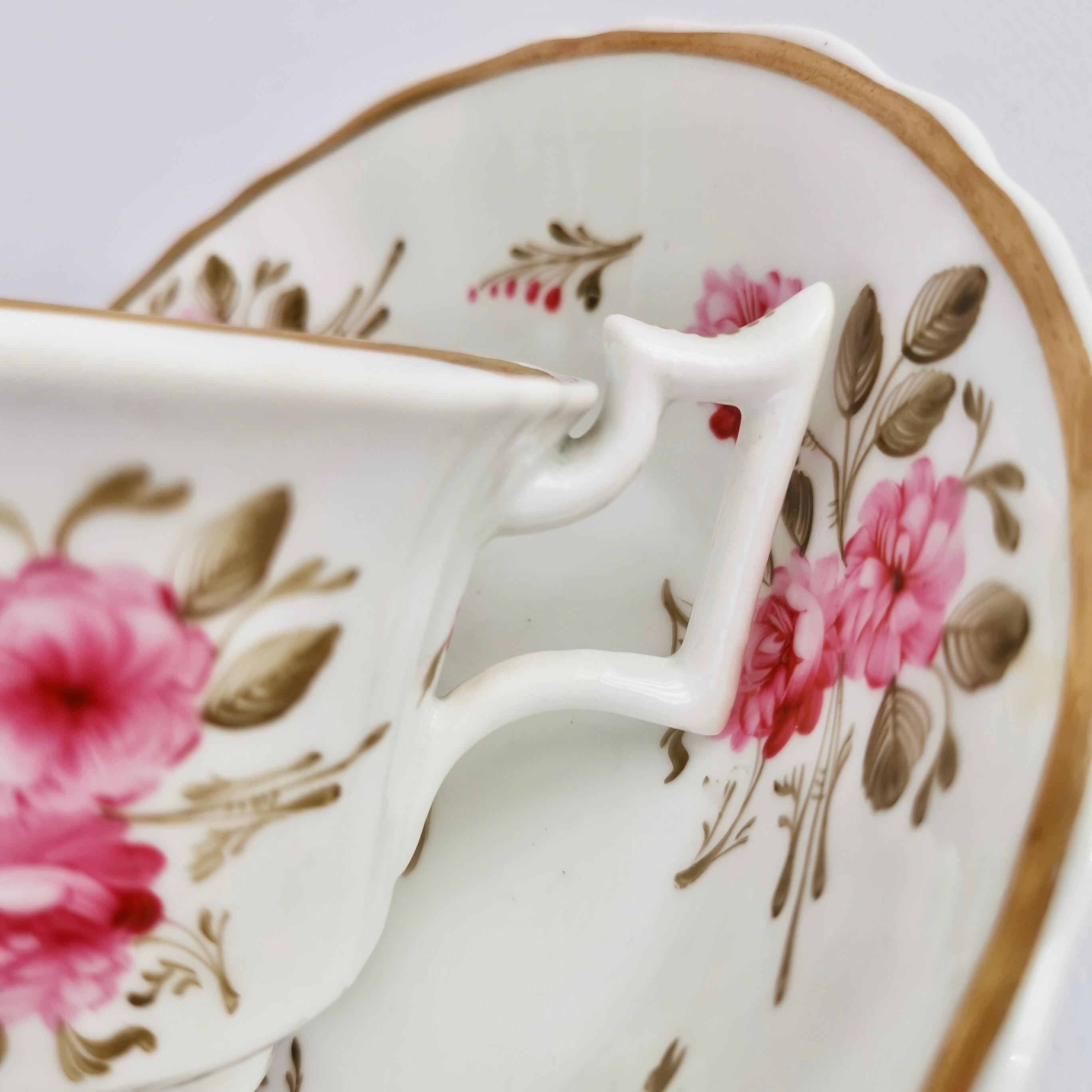 Ridgway Porcelain Coffee Cup, Pink Roses on White, Regency ca 1825 3