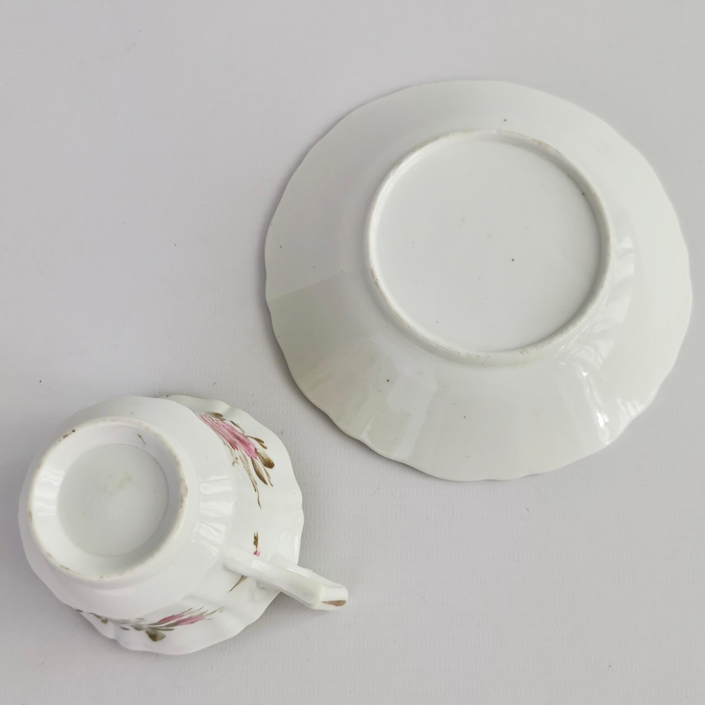Ridgway Porcelain Coffee Cup, Pink Roses on White, Regency ca 1825 5